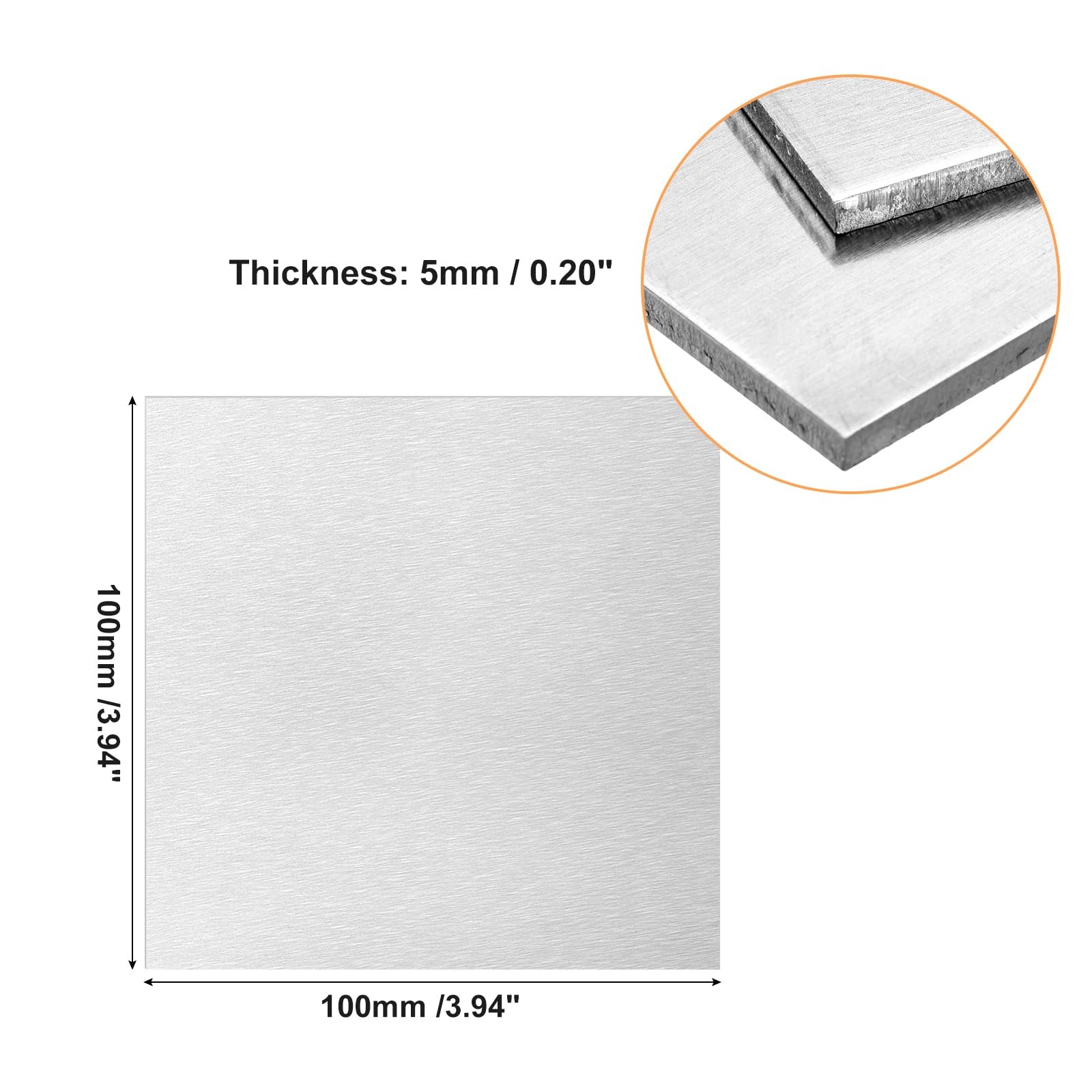 uxcell 6061 Aluminum Sheet, 100mm x 100 x 100 x 5mm, Silver Tone