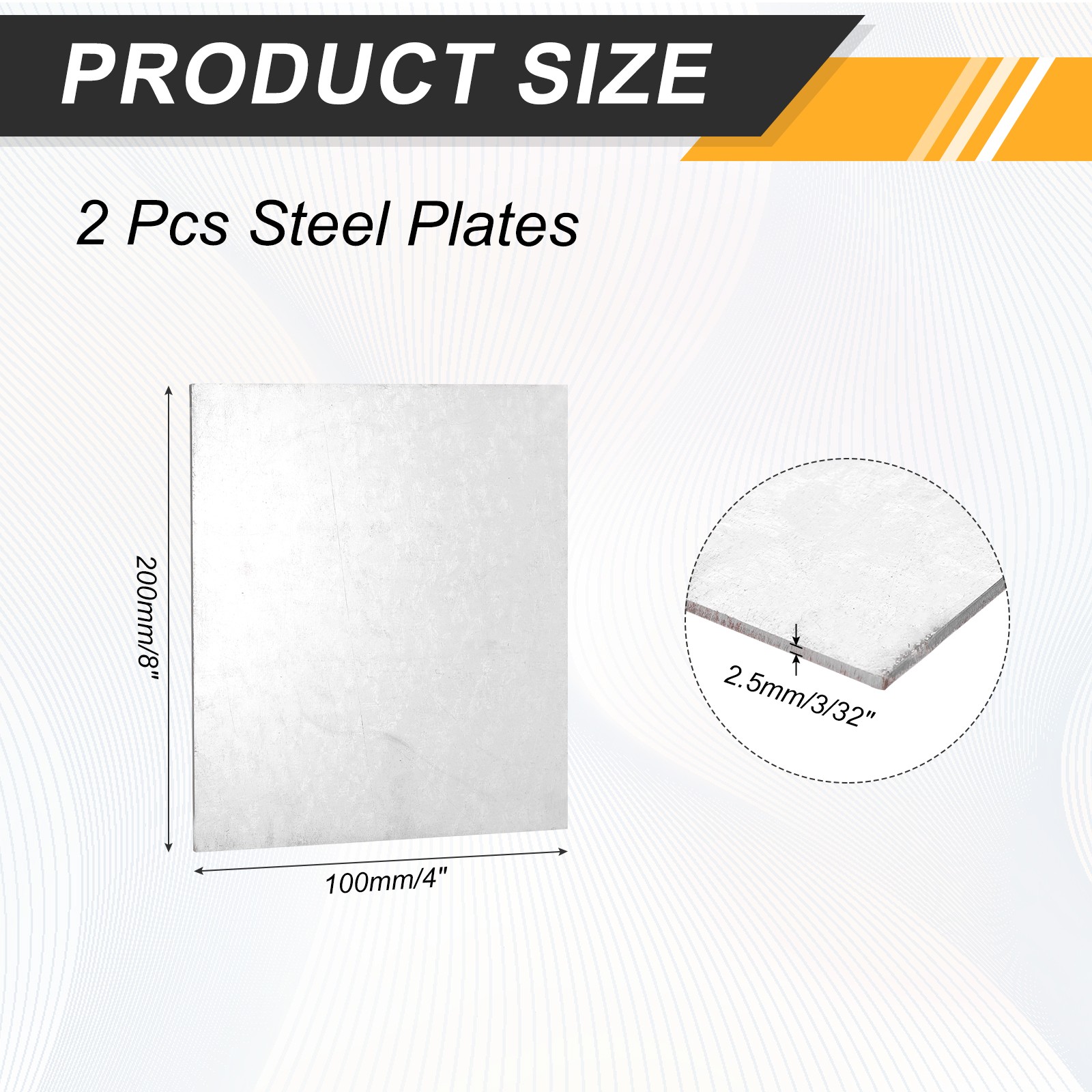 2Pcs 3/32″ Hot Rolled Steel Sheets 8″ x 4″ Steel Plate Base Silver)