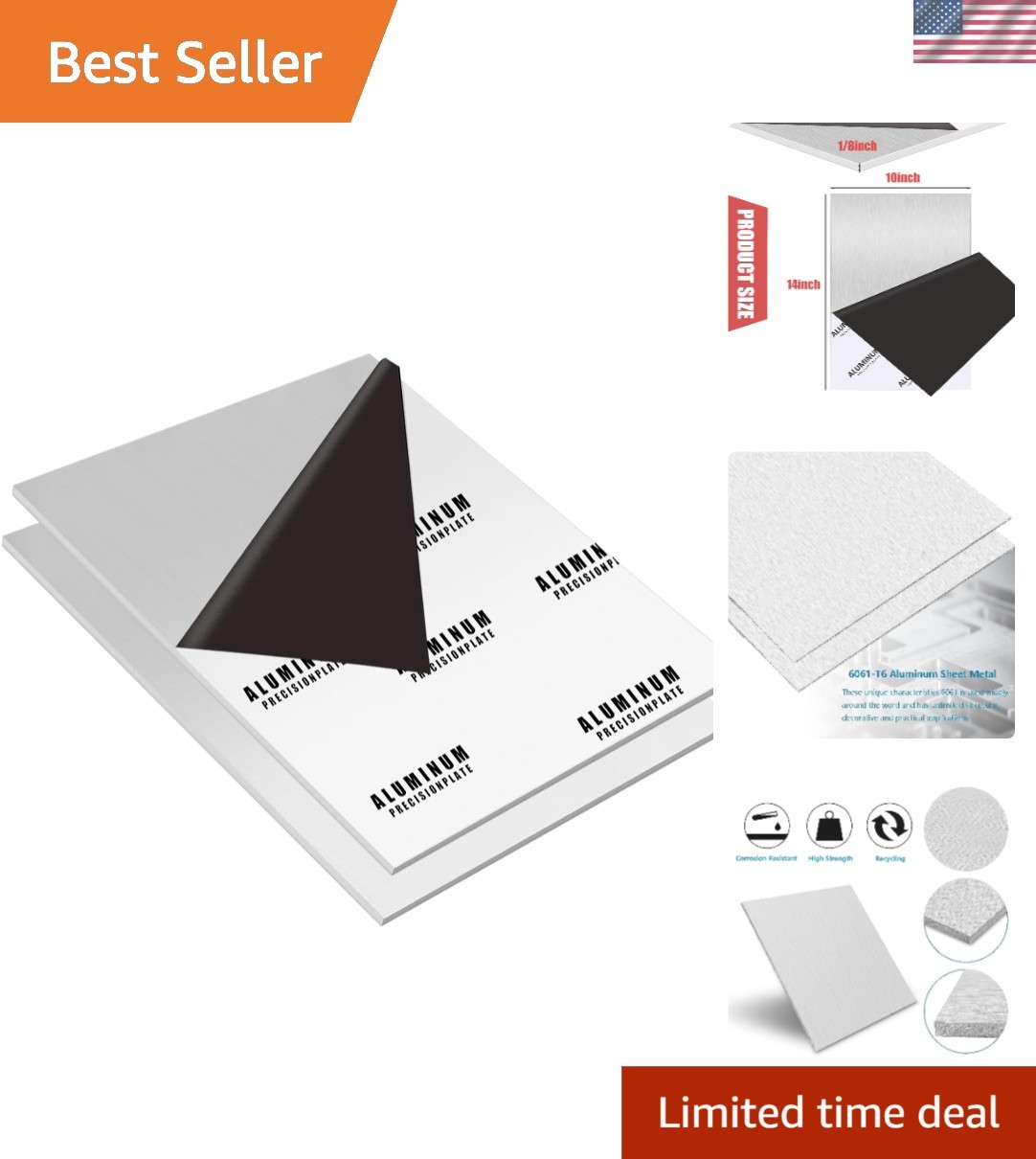 2PCS 6061 Aluminum Sheet Plate, 10″ x 14″ x 1/8″ Thickness Heavy Duty Aluminu…