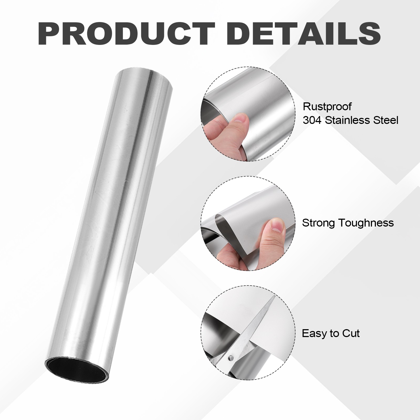 304 Stainless Steel Foil Roll 0.025mm x 100mm x 1m Metal Strip Sheet, Silver