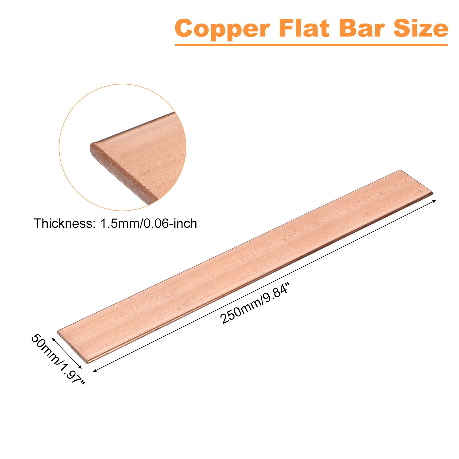Copper Flat Bar 1/16″ Thickness x 2″ Width x 10″ Length Copper Bar Stock