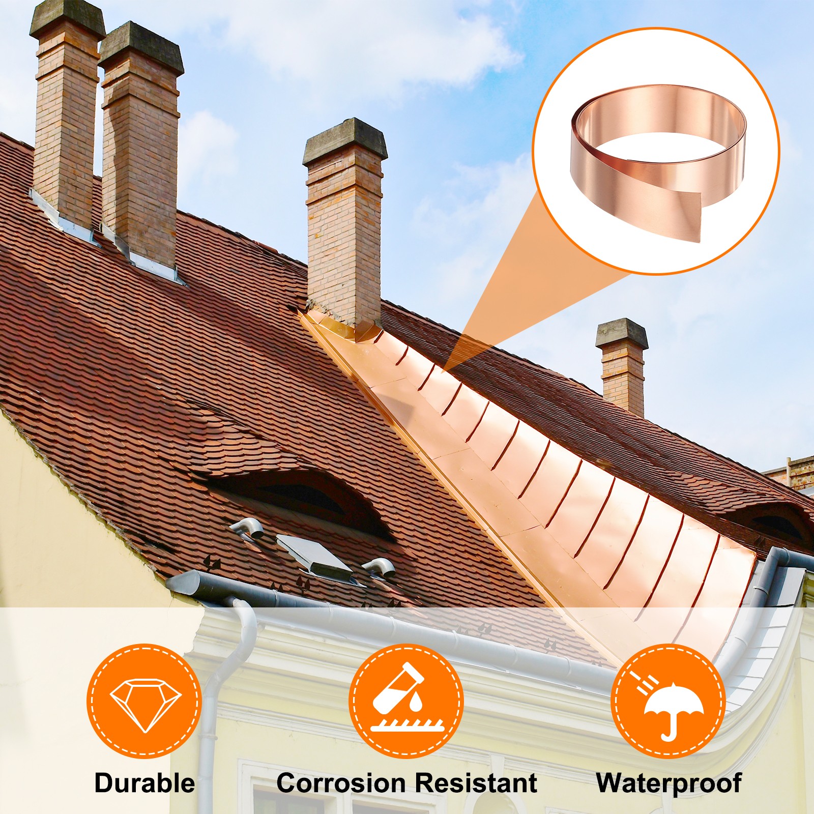 2pcs Copper Sheet Roll 0.2mm Thick Copper Flashing Strip (0.8″ Width x 3.28ft)
