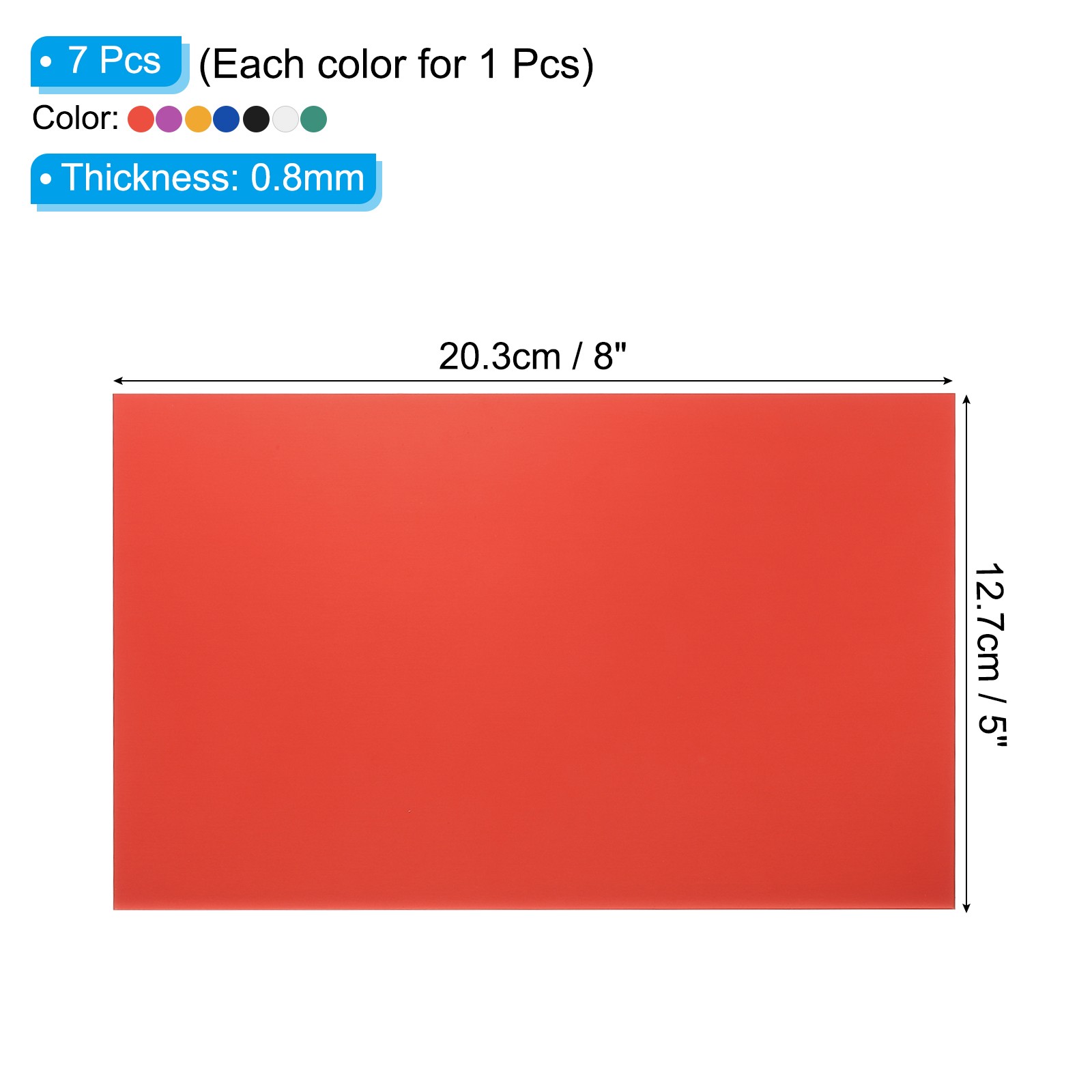 7Pcs 5″x8″ Aluminum Sheet Metal, Silver/Black/Blue/Green/Yellow/Red/Purple