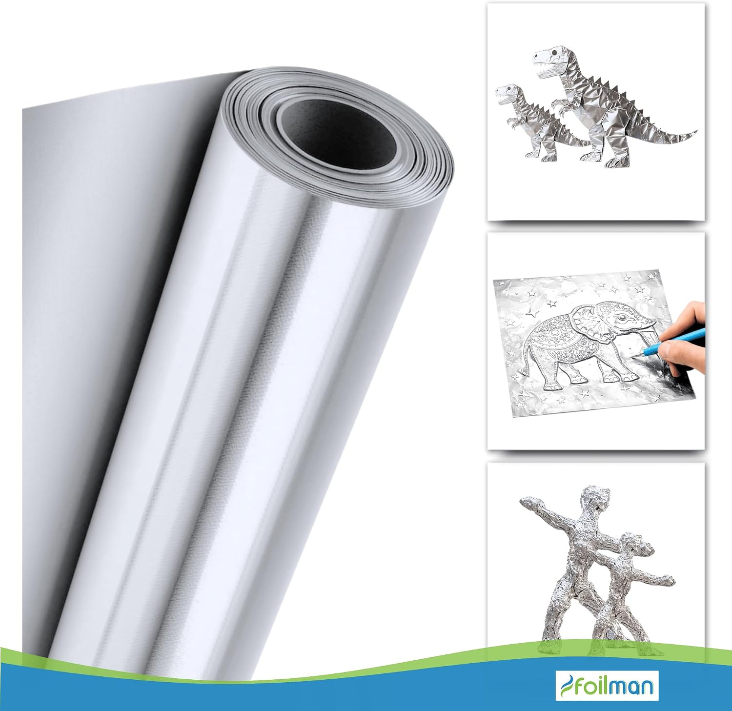 Aluminum Metal Craft Foil Roll, 36 Gauge Thick Silver Embossing Foil for School