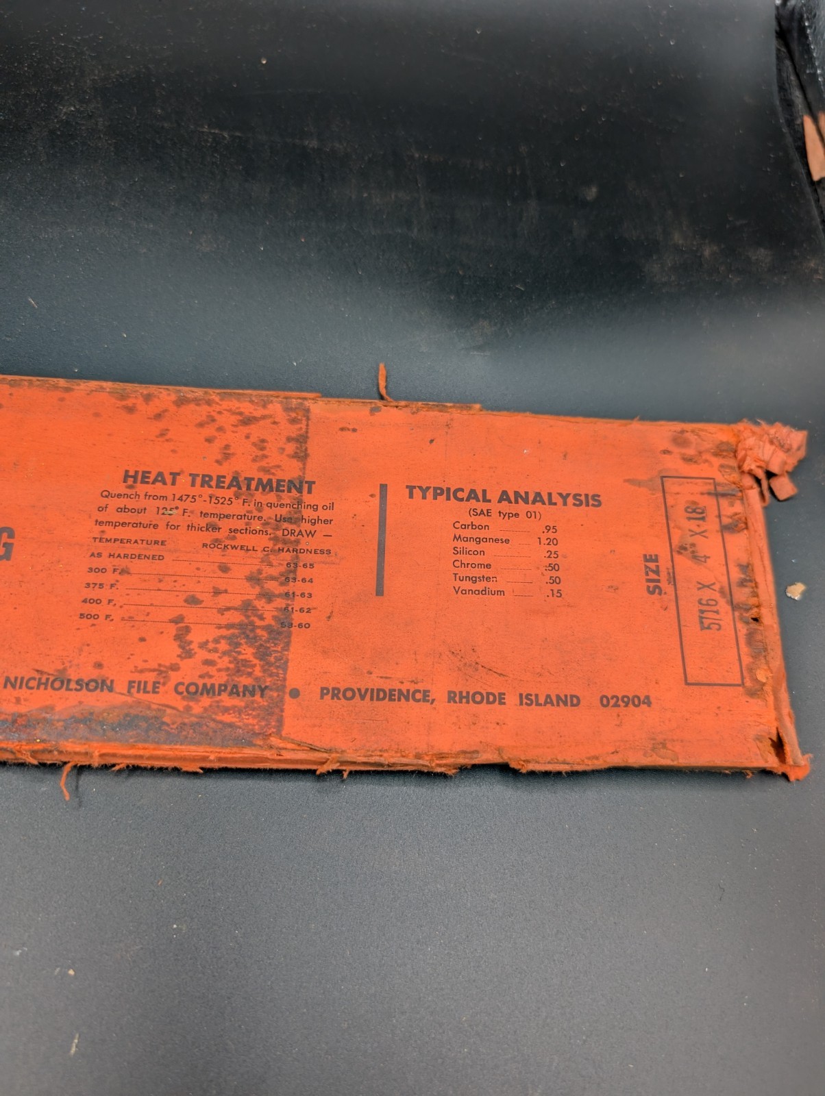 NOS Nicholson Oil Hardening Precision Ground Flat Stock 5/16″ X 4″ X 18″ Type O1