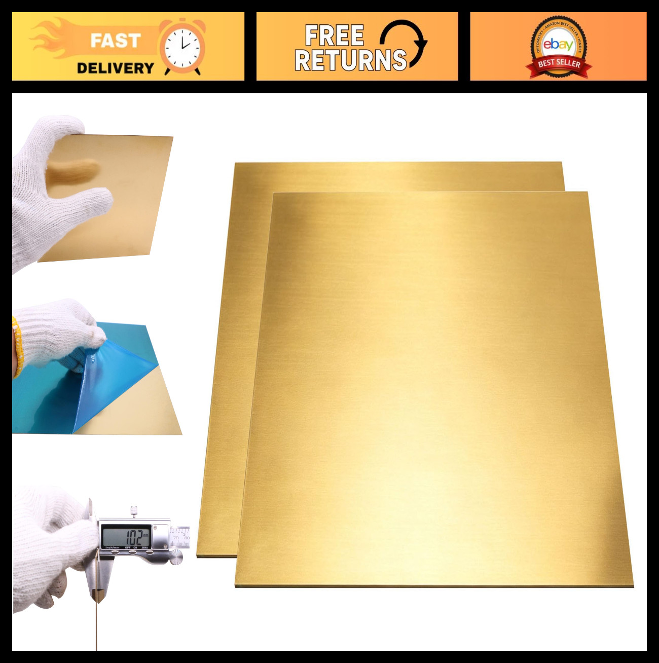 Brass Sheet 8″x8″ 18 Gauge (1mm) – 2PCS, No Scratches, Protective Film Both Side
