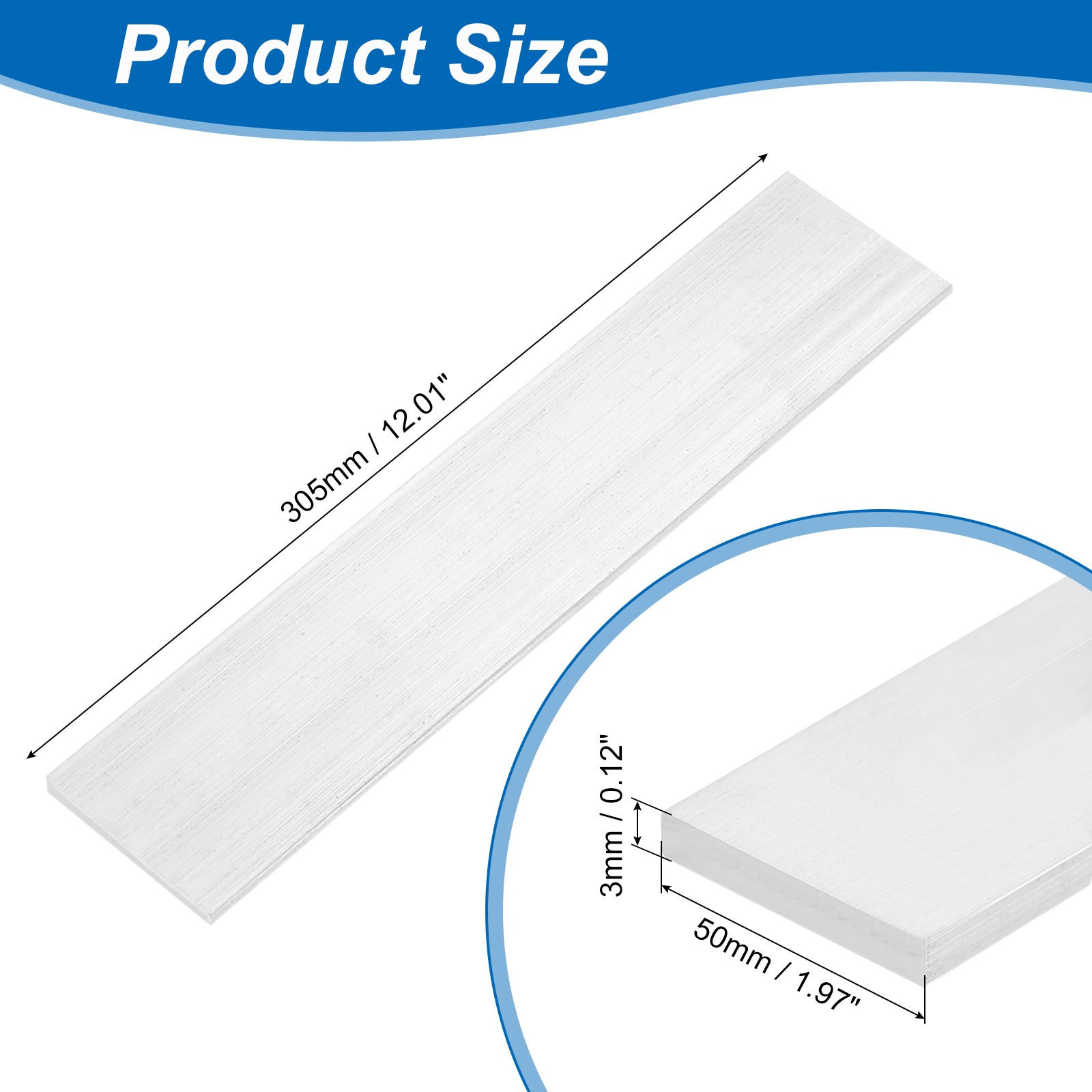 Square 6063 Aluminum Flat Bar 1/8″ Thickness 2″ Width 12″ Length,