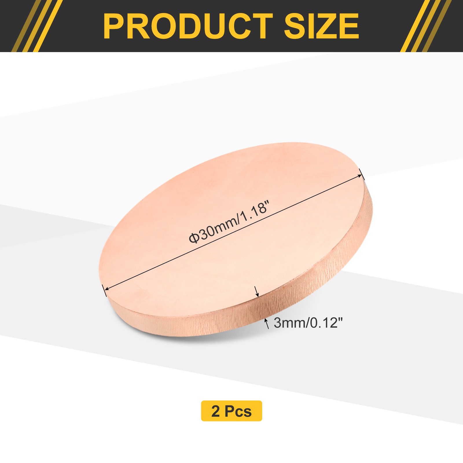 2Pcs Copper Round Plate, 0.12″ Thick 1.2″ Dia C1100 Pure Copper Sheet