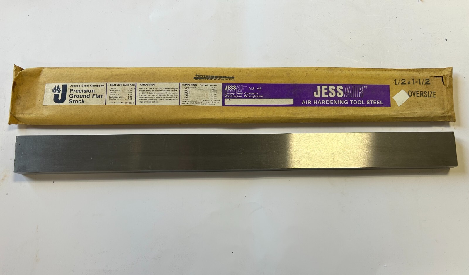 Jessop A6 Oversized 1/2″x1-1/2X18″ A6 OS Precision Ground Stock, NOS