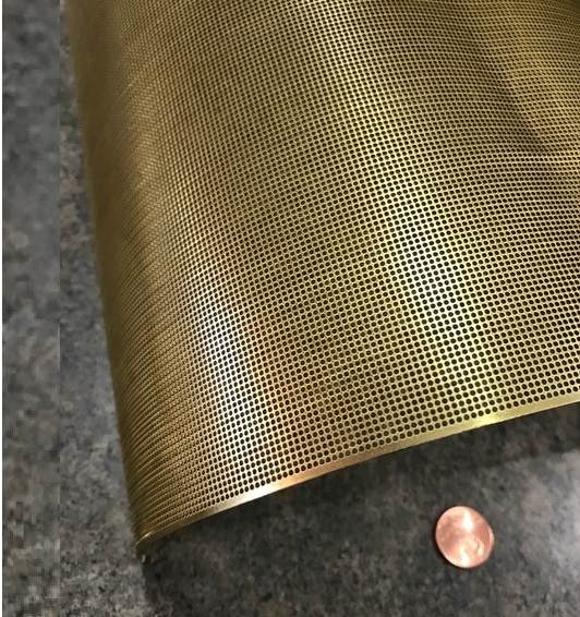 Brass Perforated Extra Thin Sheet, .016″ Thick x 24″ x Per Ft”, .038″ Hole Dia.