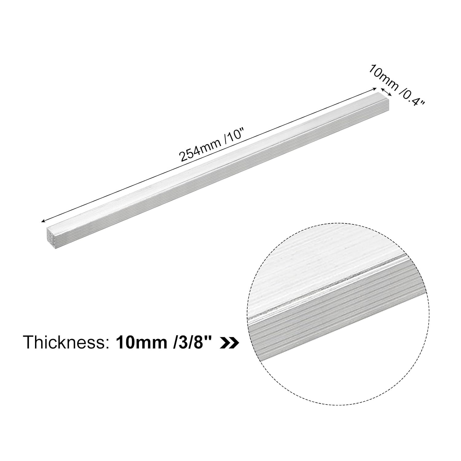 Square Aluminum Flat Bar, 3/8″ Thick 0.4″ Width 10″ Length Square Aluminum Bar 6