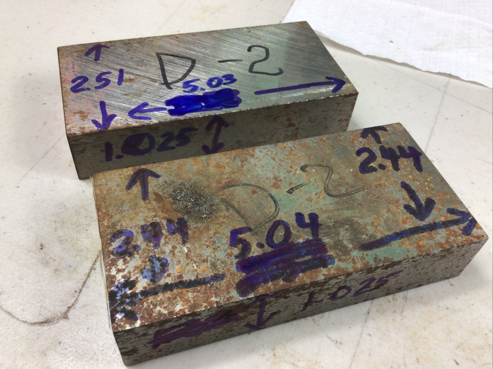 D2 Tool Steel Flat Stock, 2 Pieces , 1.025” X 2.44 X 5.03” Long