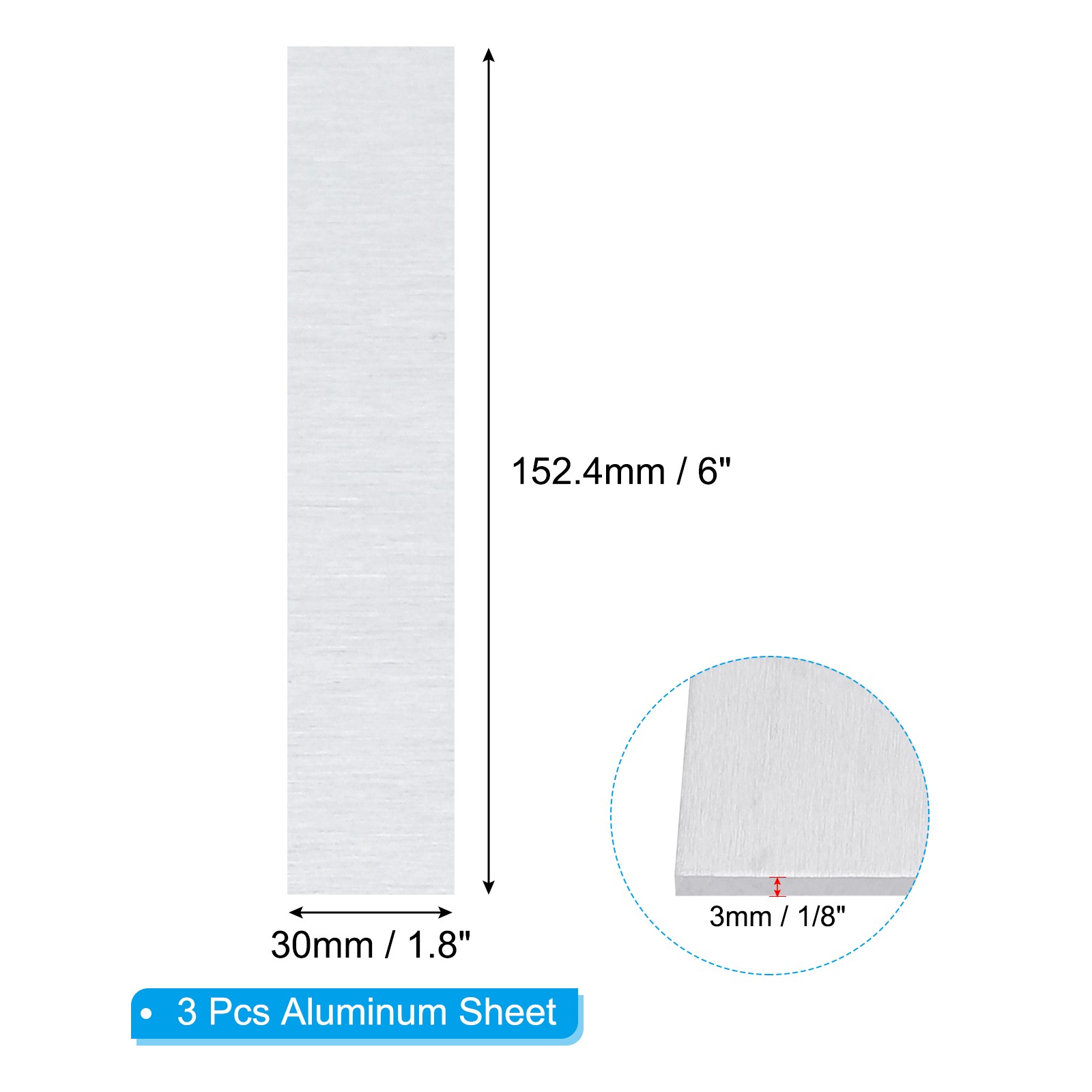 6061 T651 Aluminum Sheet Metal 6 x 1.18 x 1/8(0.125″) Inch 3Pcs Flat 3MM