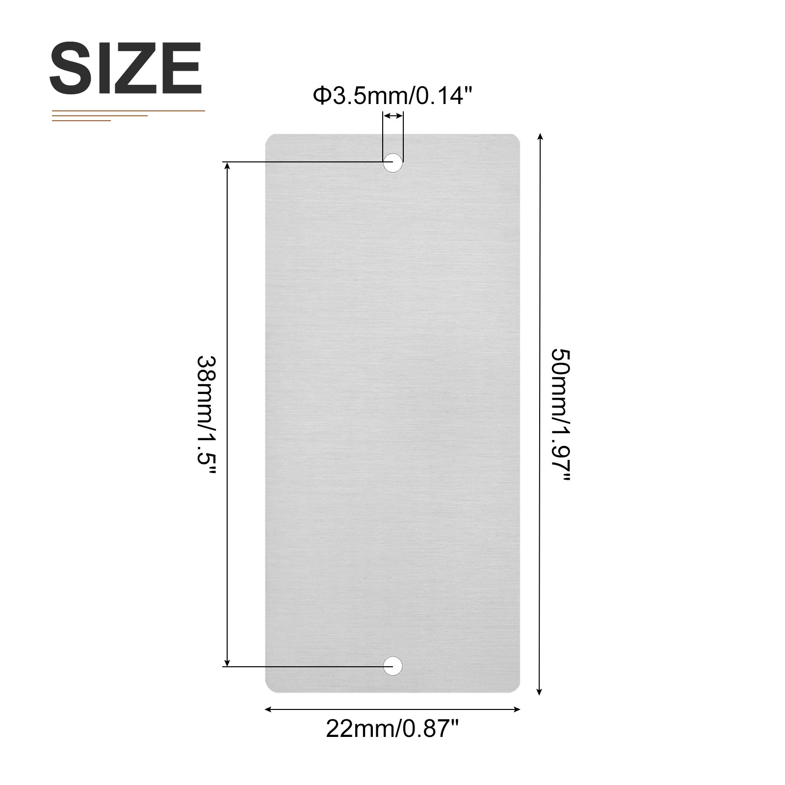 15Pack 50x22x0.4mm Blank Card 201 Stainless Steel Name Cards with 2 Holes Silver