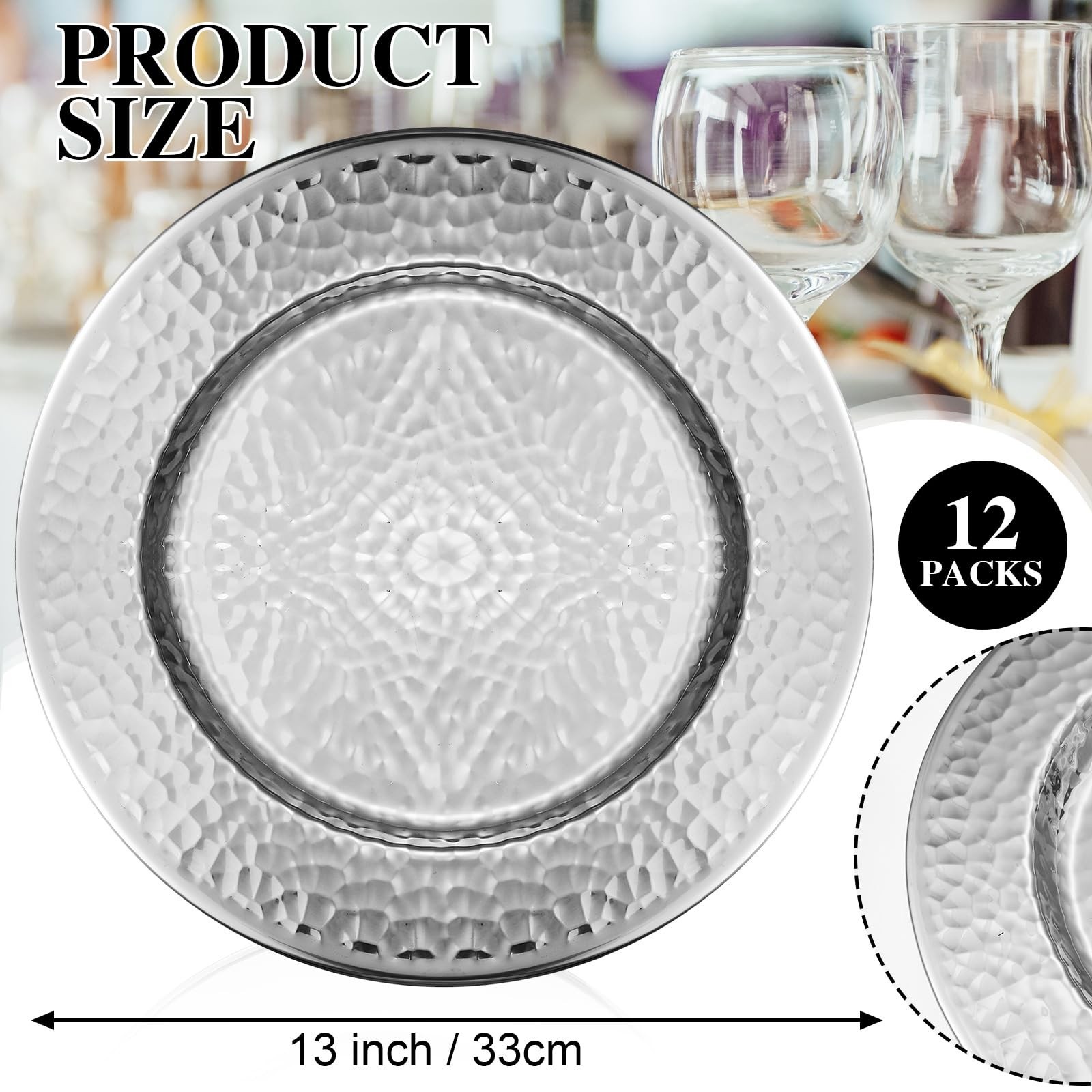 FillTouch 12 Packs Chargers Plates Bulk 13 Inch Stainless Steel Hammered Rim …