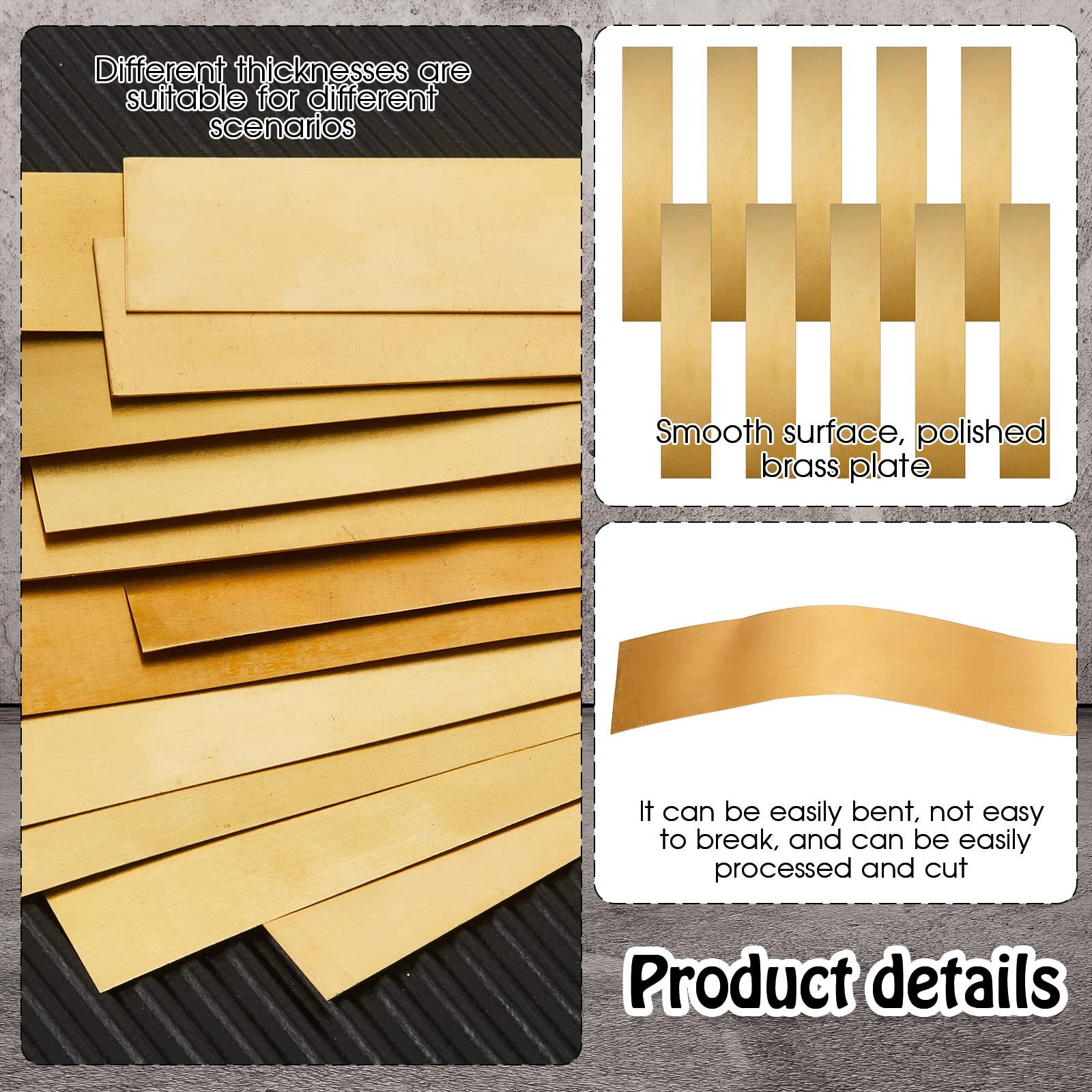 Brass Strip, Brass Sheet Brass Shim Stock Assortment Metal Shims, 6” Length