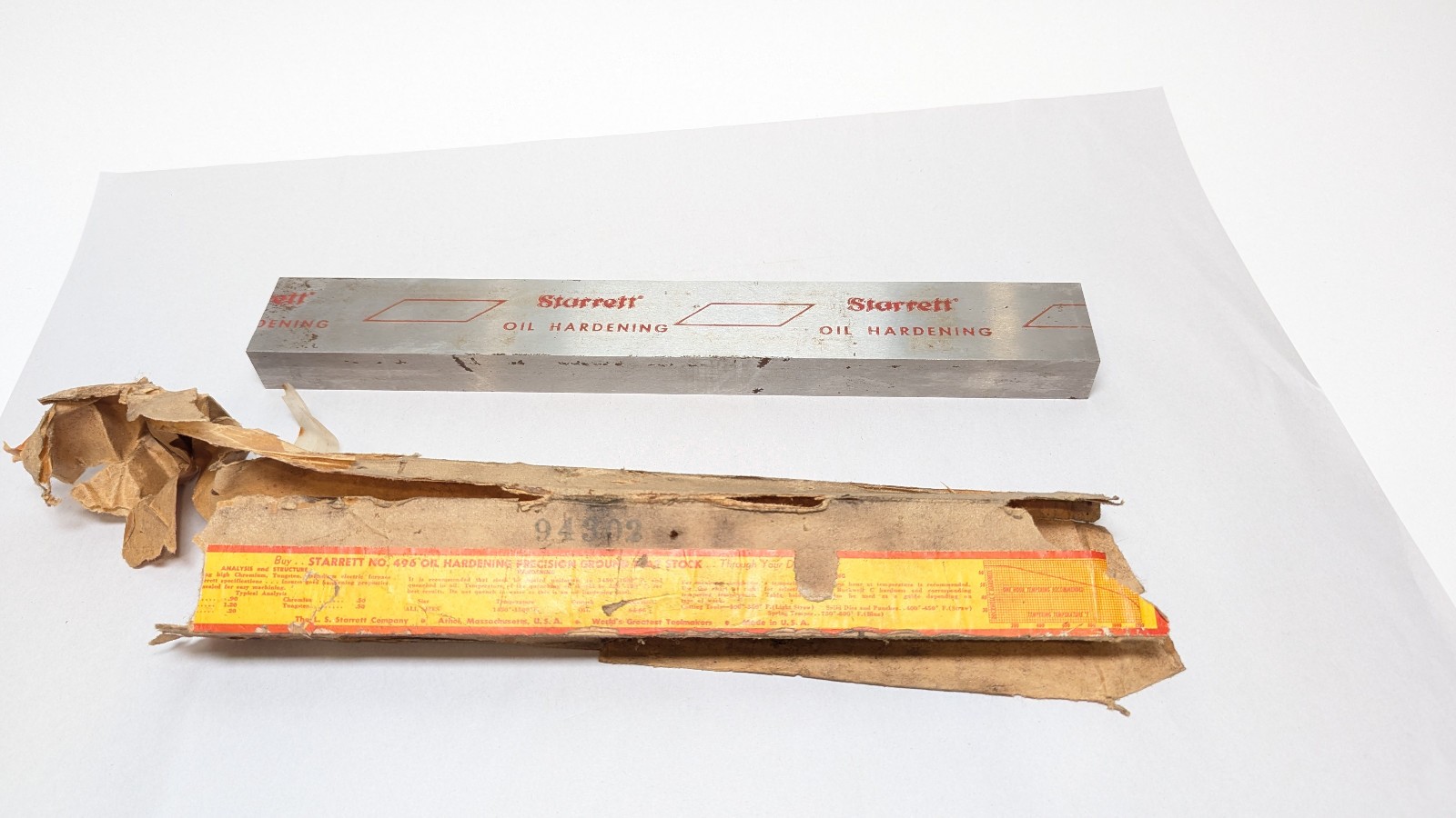 Starrett No 496 O1 Oil Hardening Precision Ground Flat Stock 1 x 2 x 15