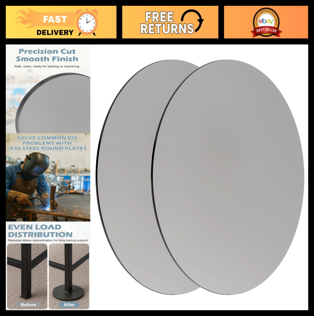 Weldable Steel Plate Sheet 1/8″ x 8″ Round Base Disk – A36 Metal for Constructio