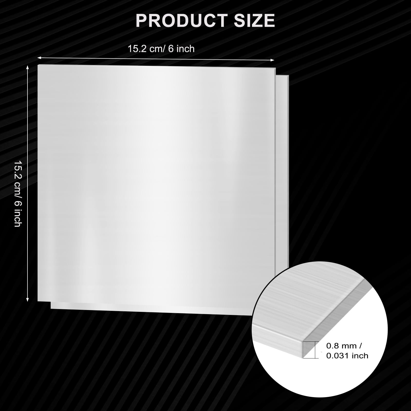 2PCS 304 Stainless Steel Sheets, 6 x 6 x 6 x 6 x 0.031 inch(2PCS), Silver