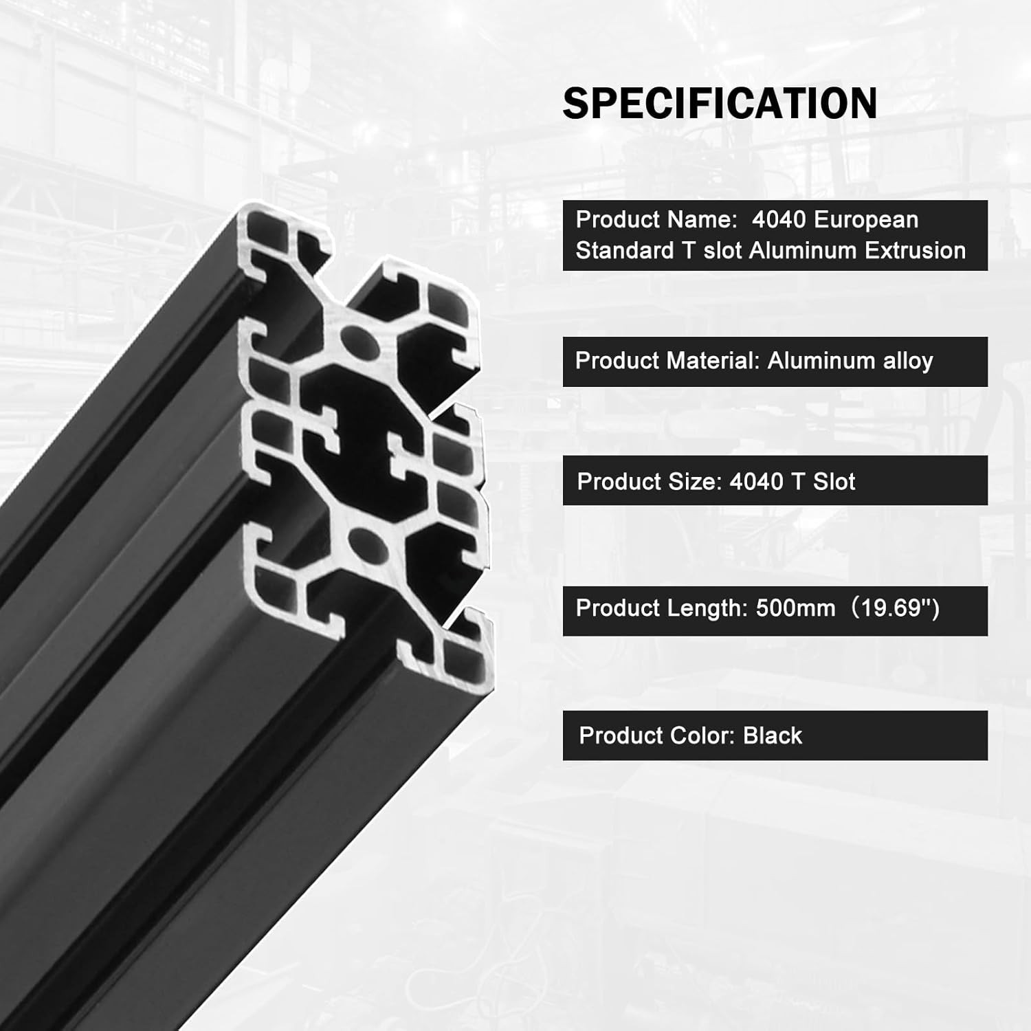 High-Strength 4040 T-Slotted Aluminum Extrusions – 4 Pack 500mm