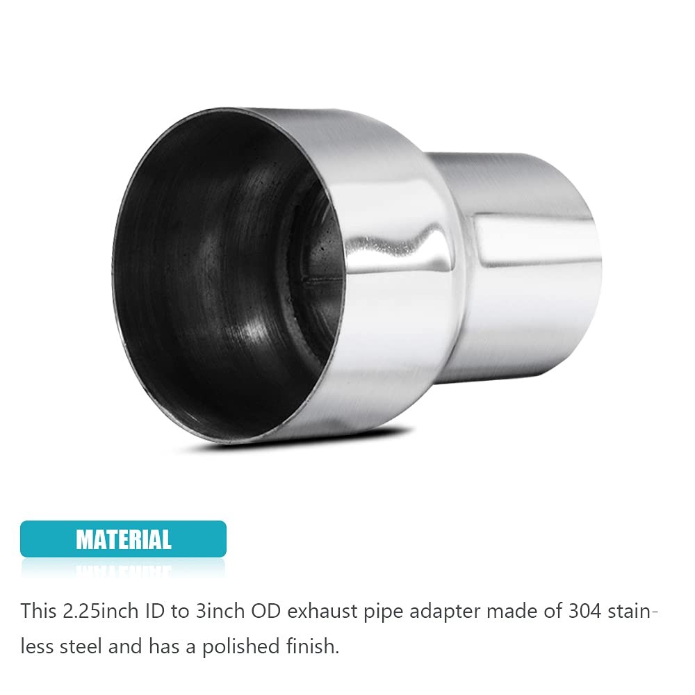 Universal 2.25″ ID to 3″ OD Exhaust Pipe Adapter Connector Reducer 304 Stainless