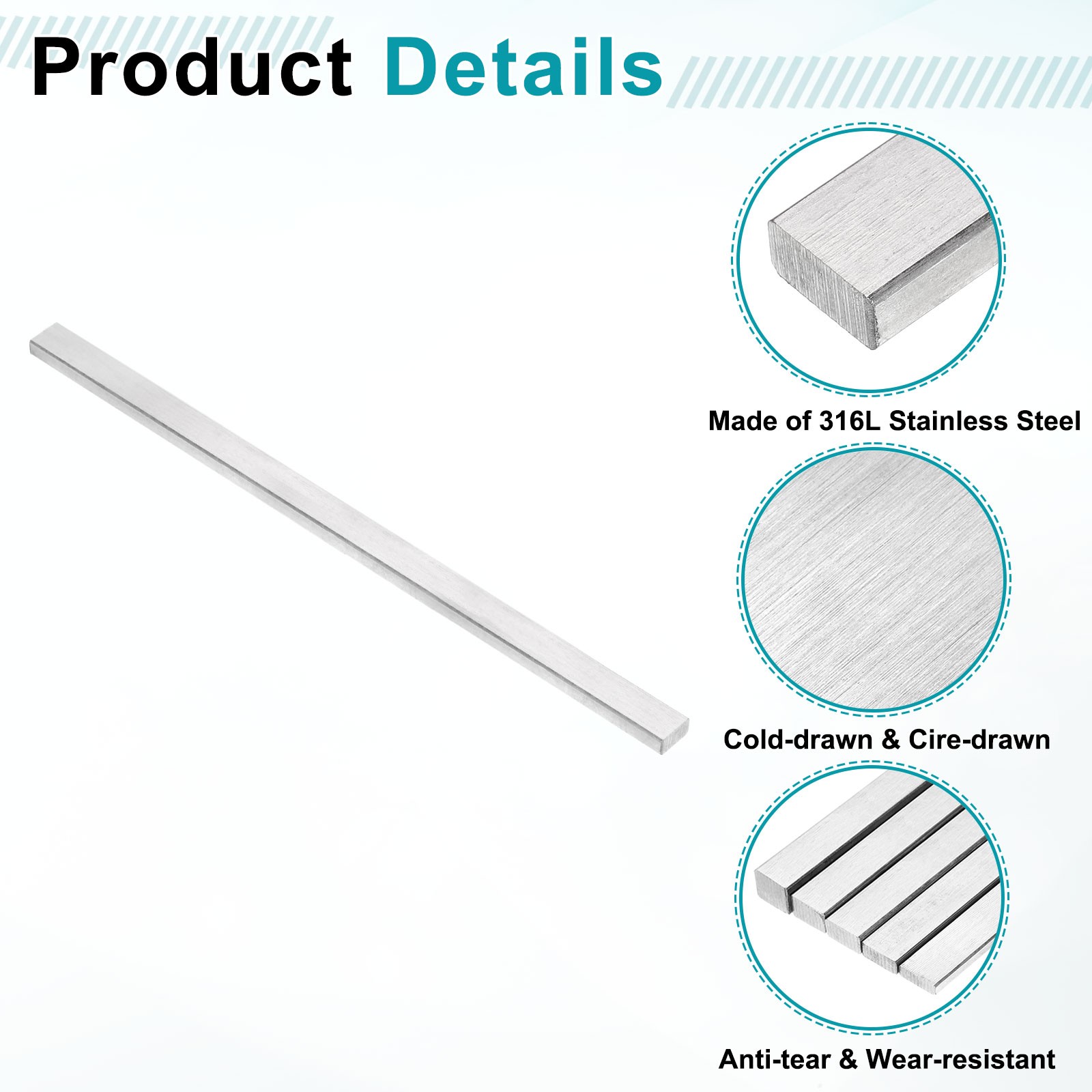 2 Pcs 316L Stainless Steel Flat Bar 3/16″ x 3/8″ x 8″ Trim Strips Sheet