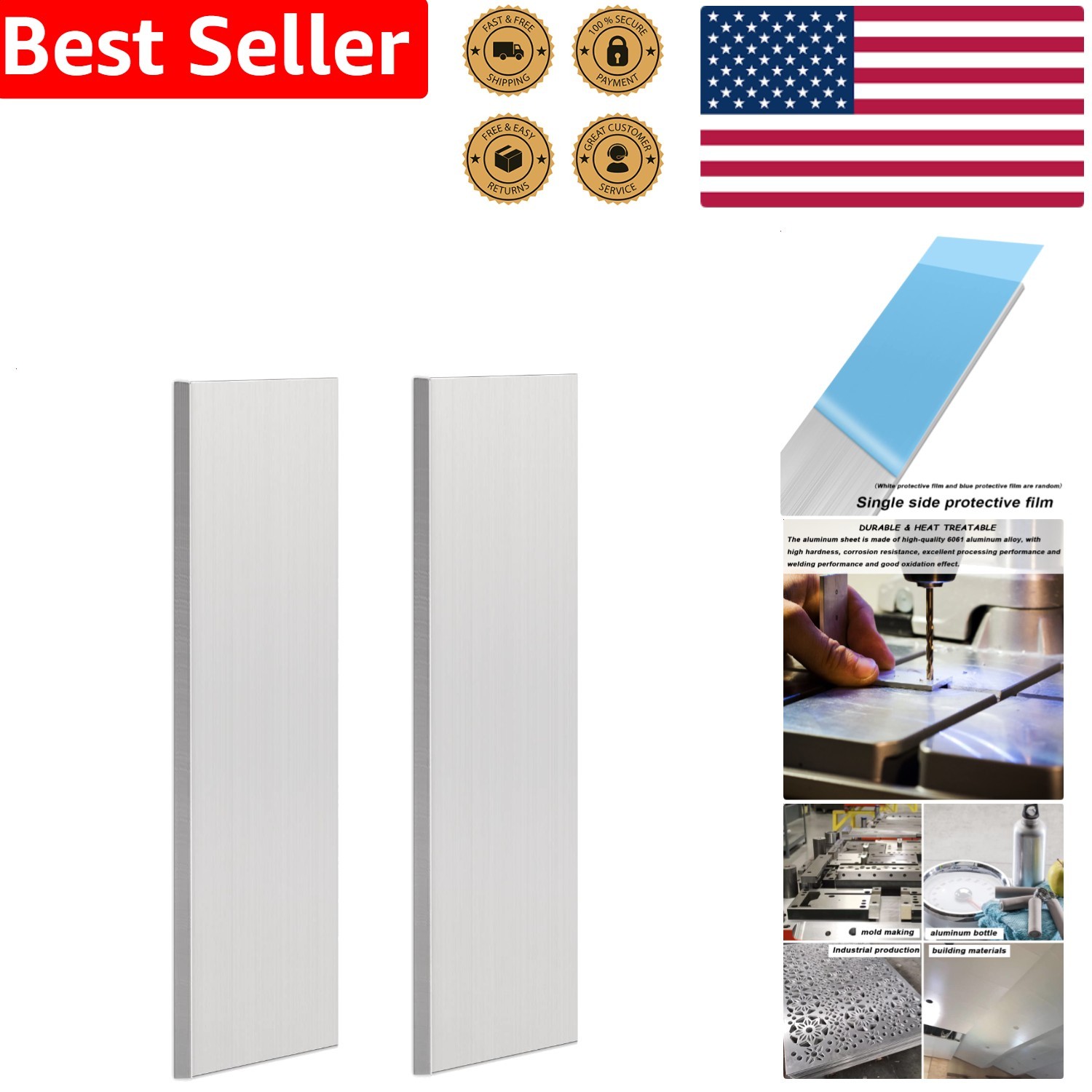 Industrial 6061 Aluminum Plate 2-Pack 3mmx50mmx305mm T6511 Square Bar