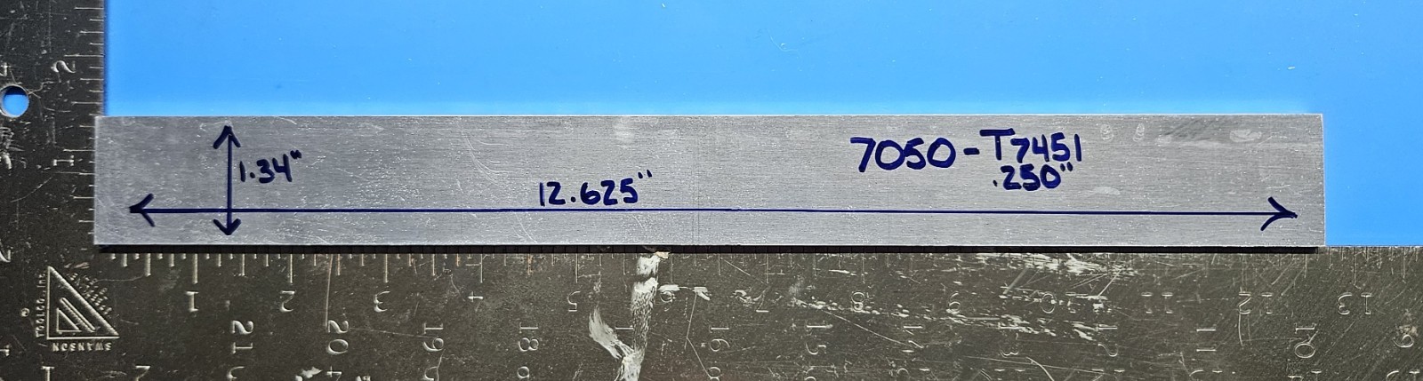7050-T7451 Aluminum Sheet Plate 12.625″ x 1.34″ x .250″ Aircraft Grade USA