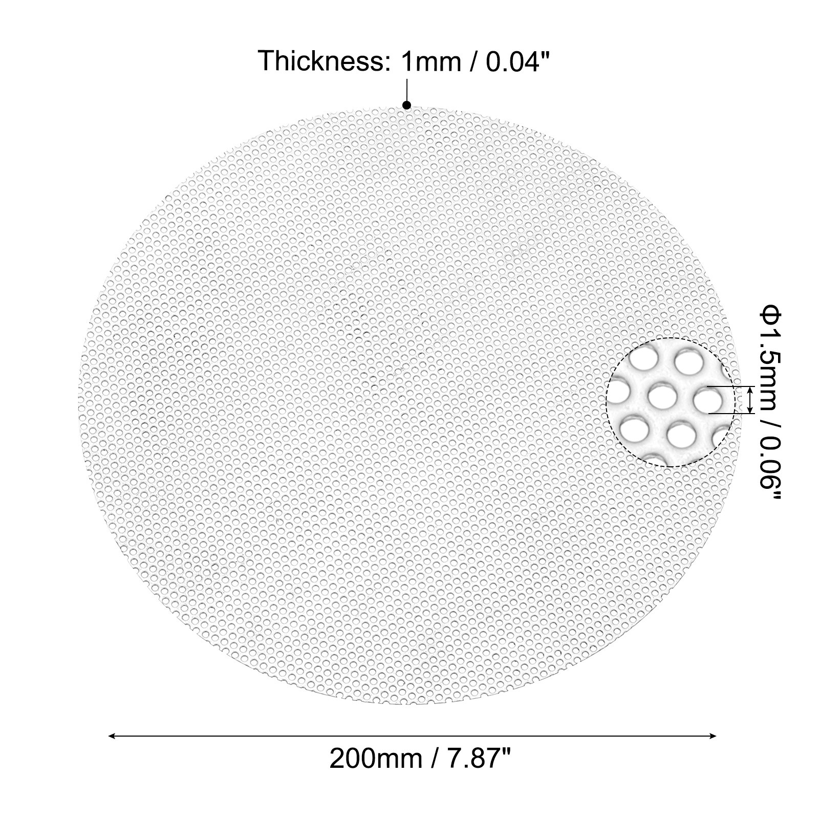 8″ 304 Stainless Steel Perforated Sheet, 0.06″ Hole Metal Mesh Plate