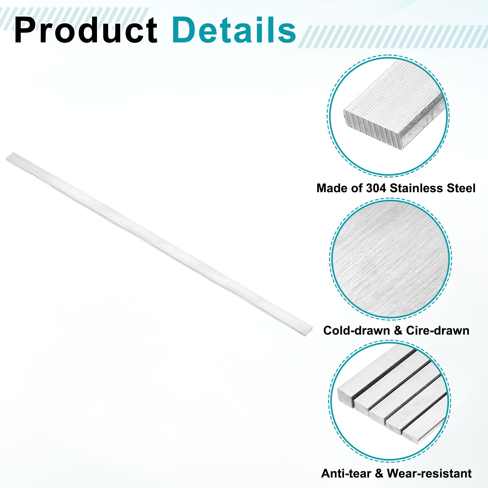 2Pcs 304 Stainless Steel Flat Bar 1/8″ x 3/8″ x 12″ Trim Strips Sheet