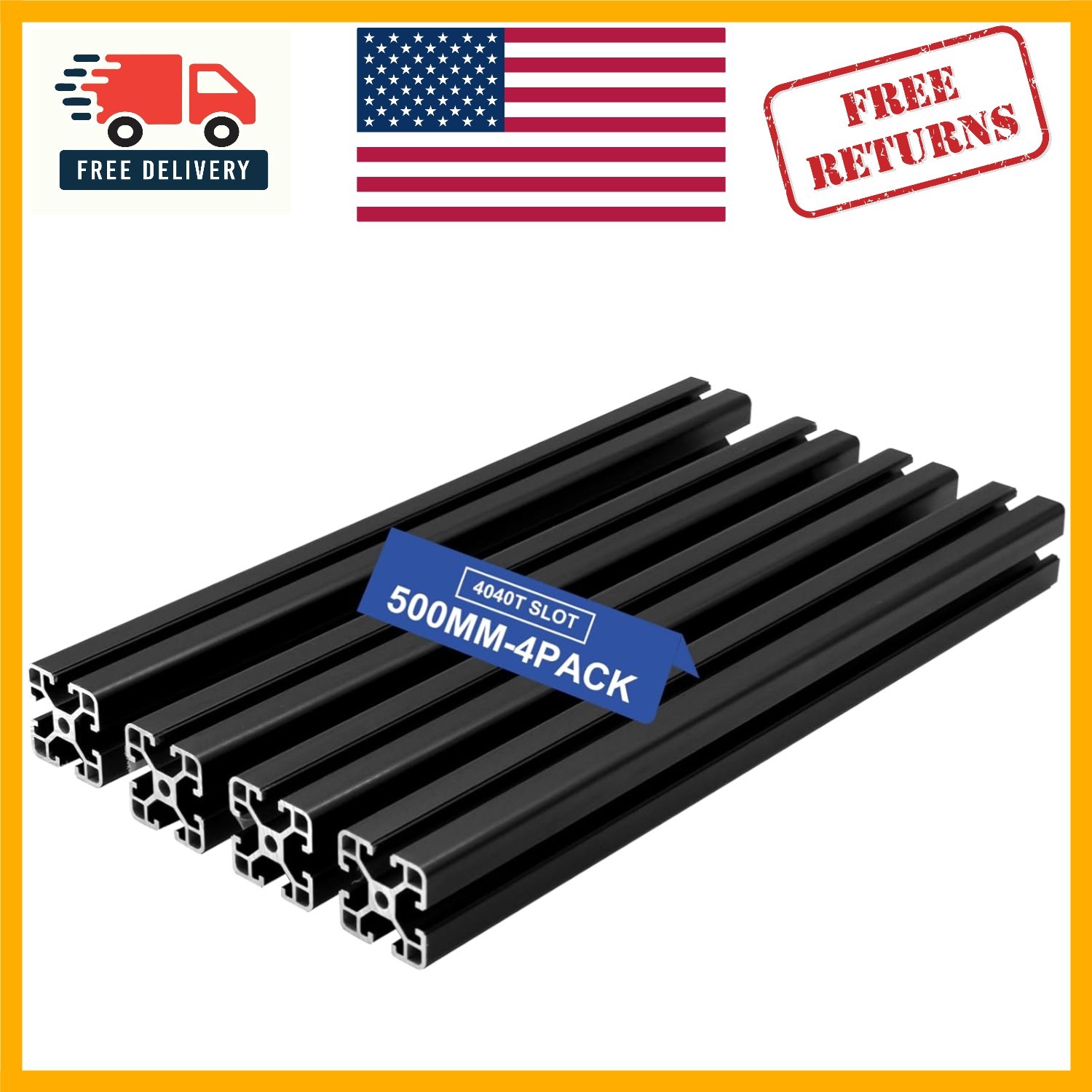High-Strength 4040 T-Slotted Aluminum Extrusions – 4 Pack 500mm