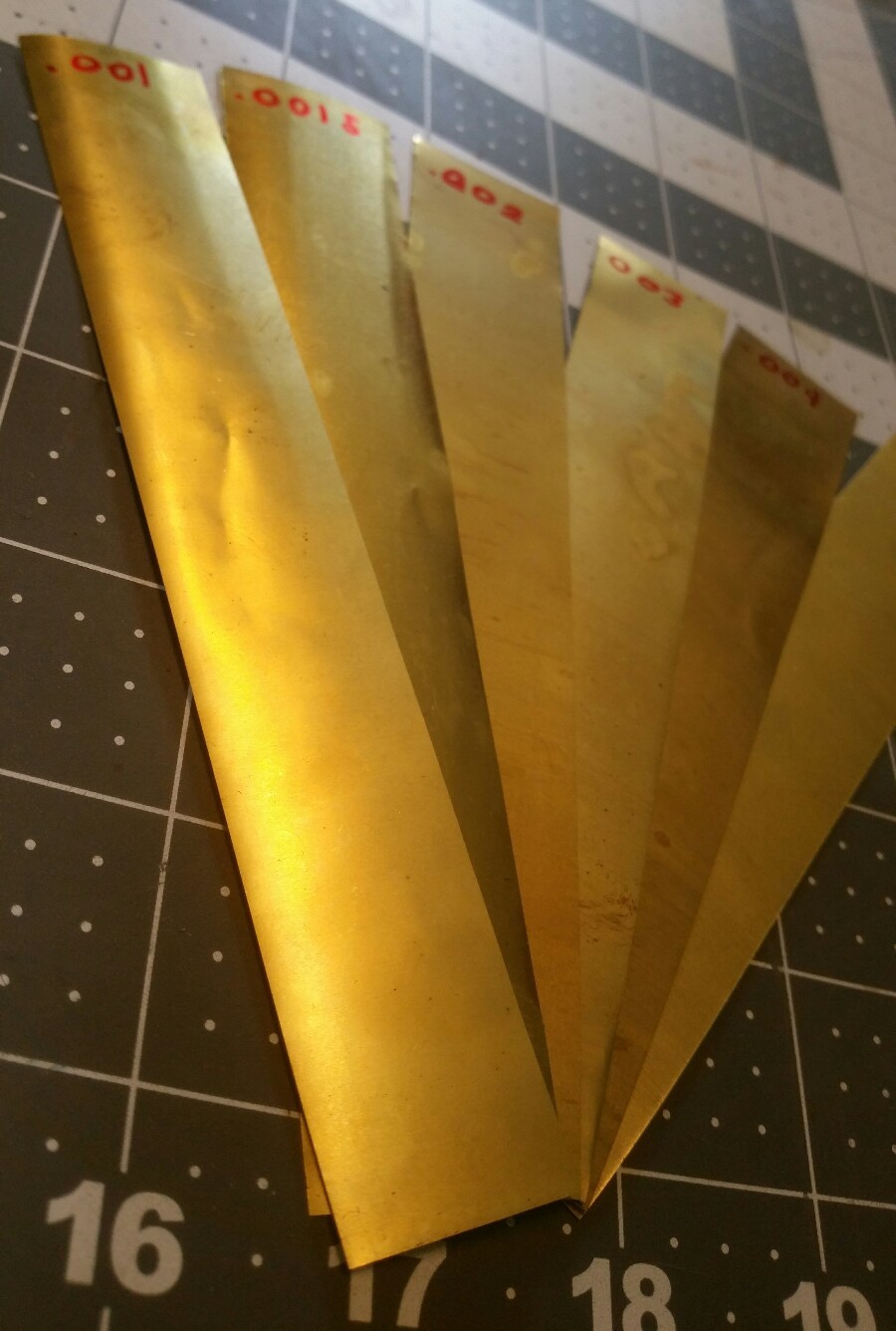 brass Shim Stock assortment 0.001 0.0015 0.002 0.003 0.004 0.005 1″x6″ 6 pieces