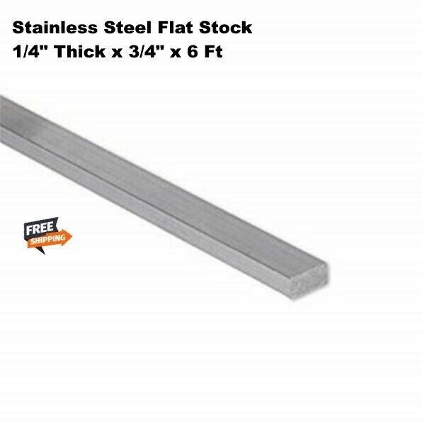 Stainless Steel Flat Stock 1/4″ x 3/4″ x 6 Feet Rectangular Bar 304 Mill NEW