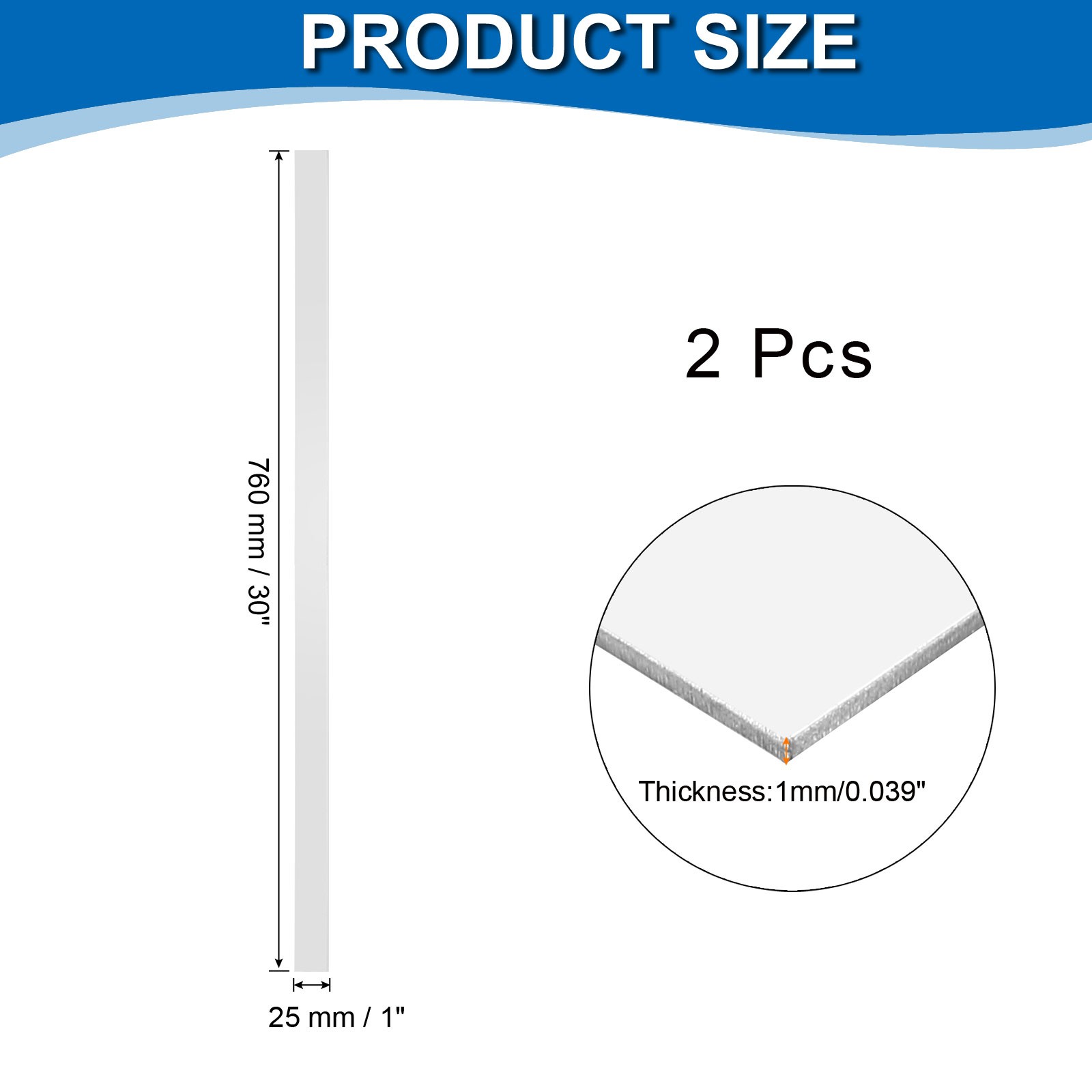 304 Stainless Steel Shims, 30 Inch x 1 Inch x 0.039 Inch Metal Strips Sheet 2Pcs