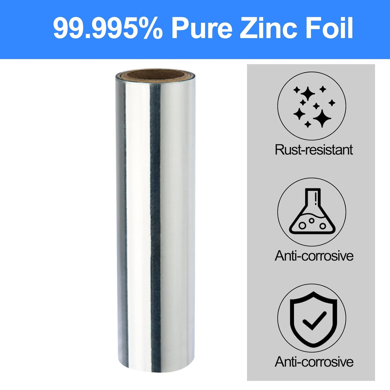 High Purity Zinc Foil, Pure Zinc Zn Sheet Plate Metal Foil Strip for Science Lab