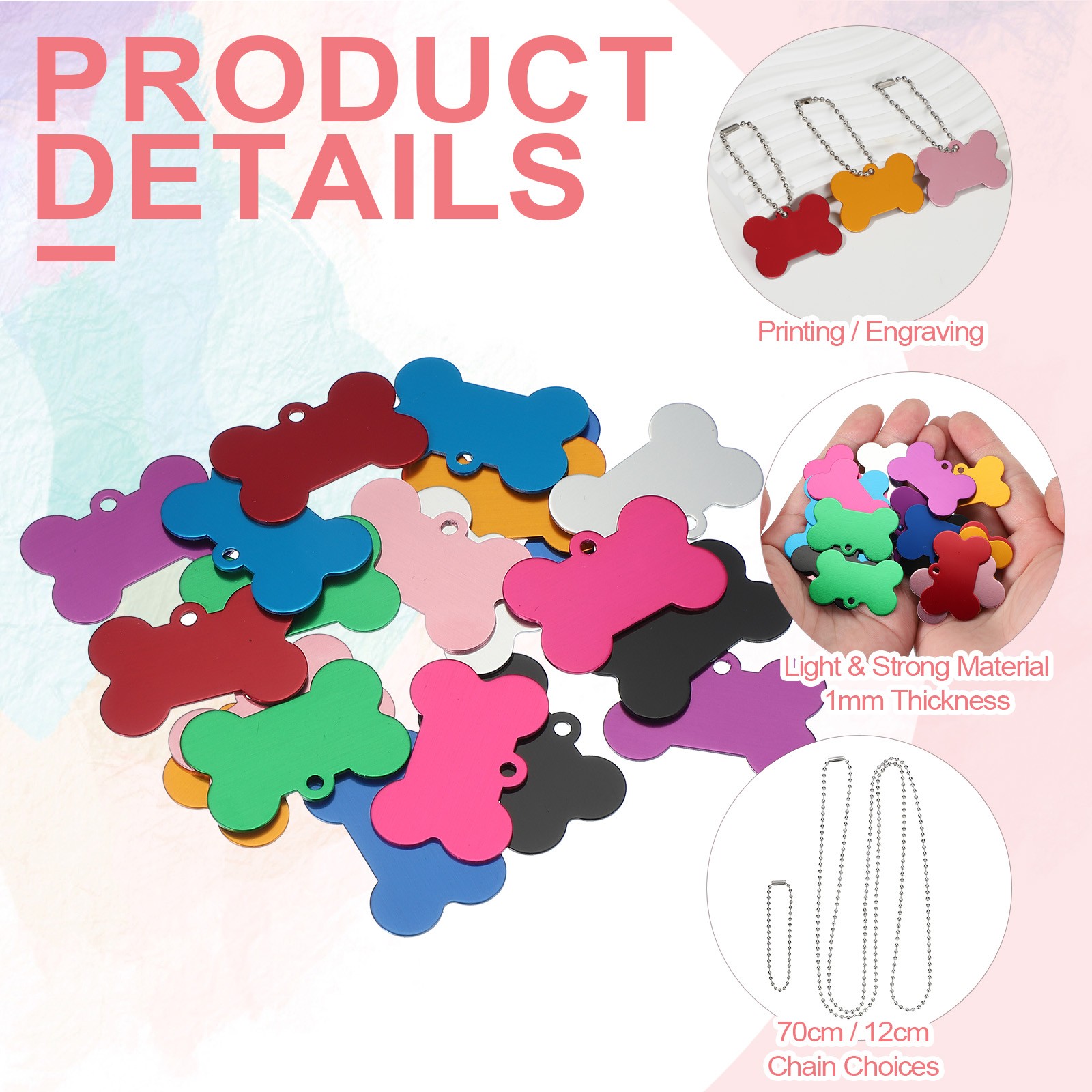 30Pcs Blank Tag Metal Stamping Tags, Bone Shape Engraved Tag, Yellow