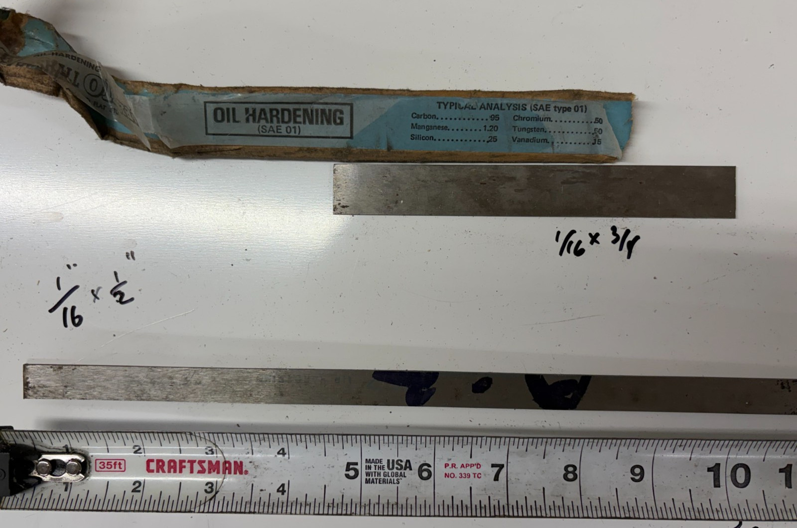 Lot of 16, Misc Air Hardening Tool Steel Flat Stock, AISI Type A2 16 Pieces