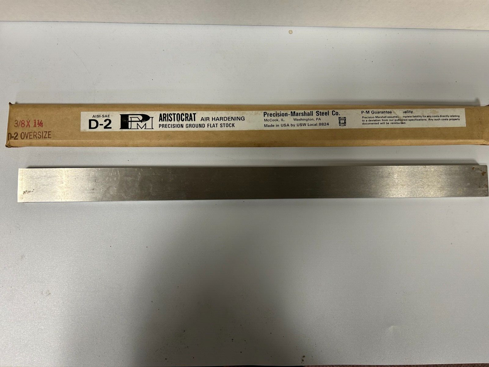 Precision Marshall 02835 3/8″ x 1-1/4″x18″ D2 Oversized Ground Stock New