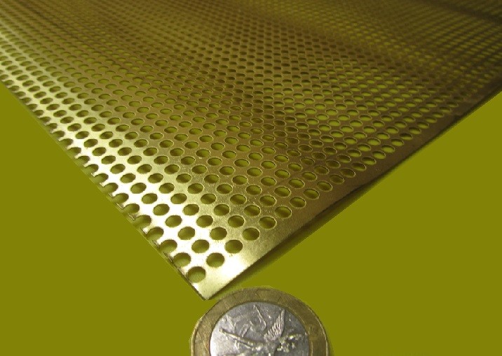 Brass Perforated Extra Thin Sheet, .016″ Thick x 24″ x Per Ft”, .138″ Hole Dia.