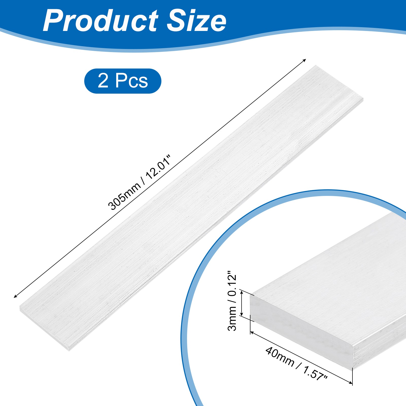 Square 6063 Aluminum Flat Bar, 2Pcs 1/8″ Thickness 1-9/16″ Width 12″ Length
