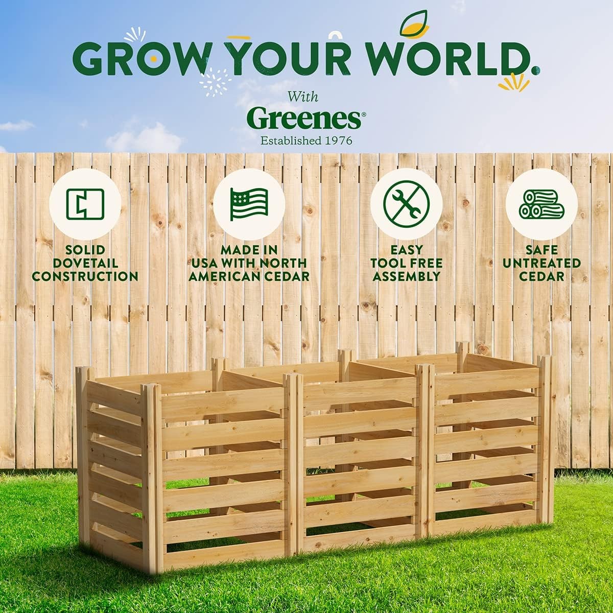 Premium Cedar Wood Composter 24″ W x 72″ L x 31″ H (3/4″ Thick) / 231.9 Gallons