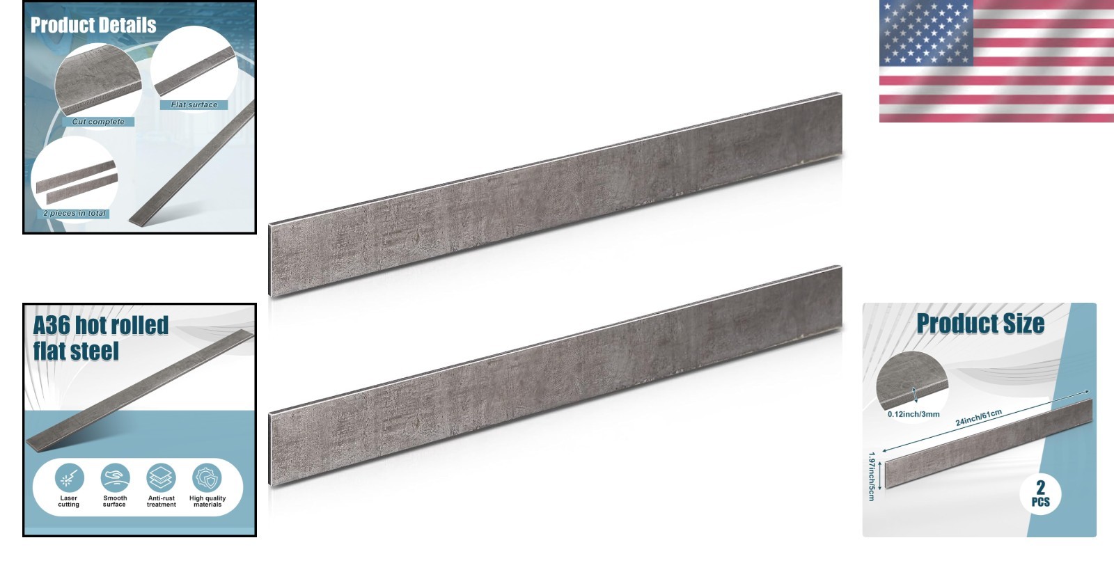 Steel Flat Bar 24″ – Hot Rolled A36 Metal Stock (2 Pcs)