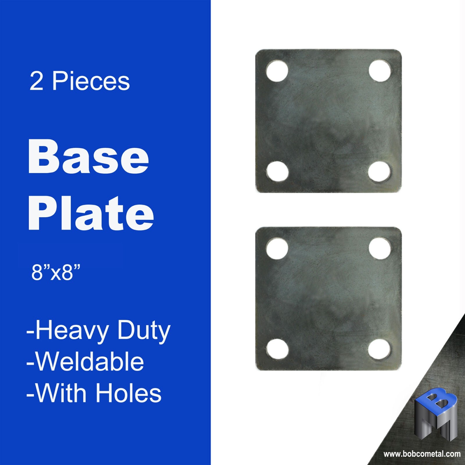 8″ x 8″ Heavy Duty Square Flat Steel Metal Base Plate With Holes | 2 Pieces