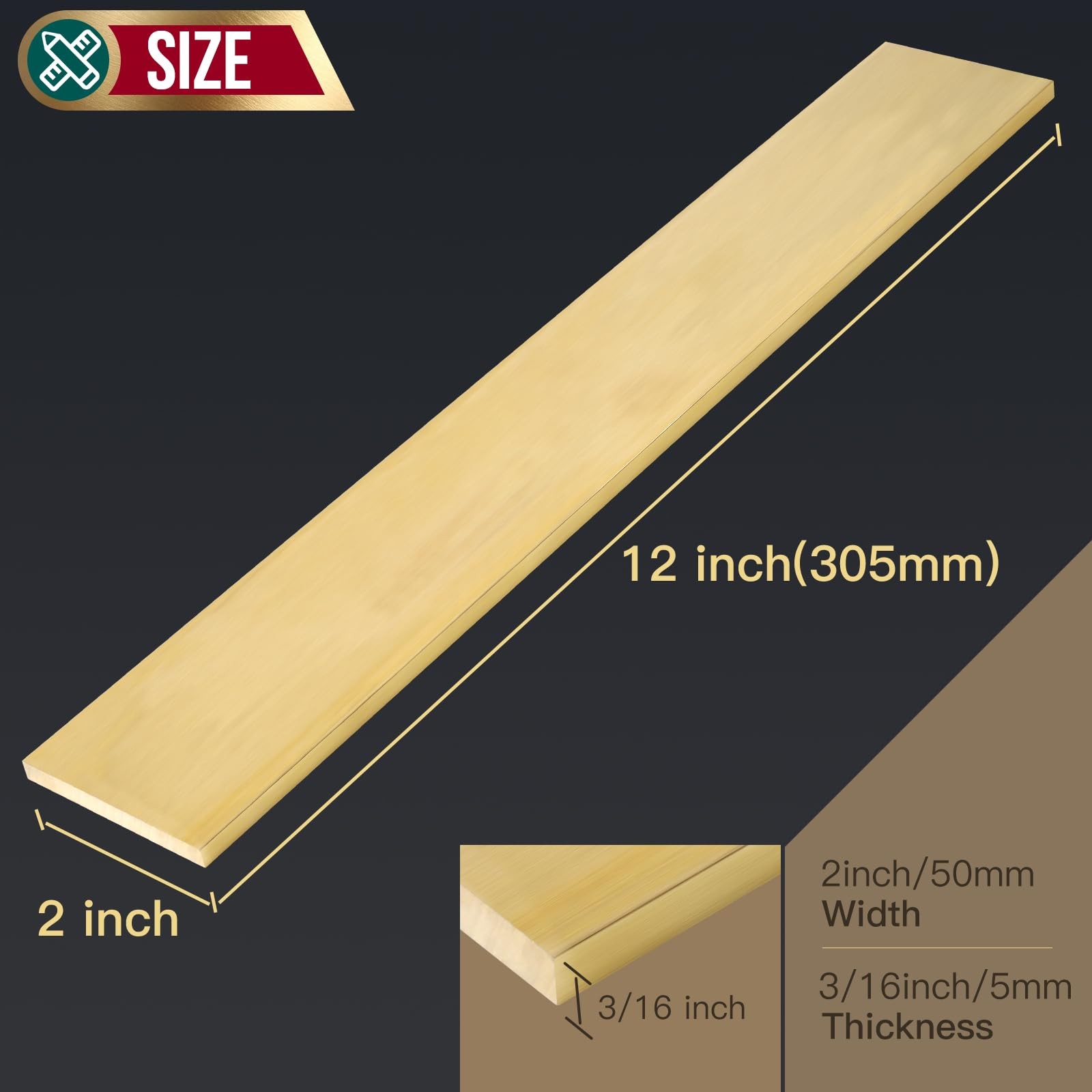 3/16″ x 2″ Brass Flat Bar Blank 12″ Long Solid Brass Thin Plate C360 Flat Mil…