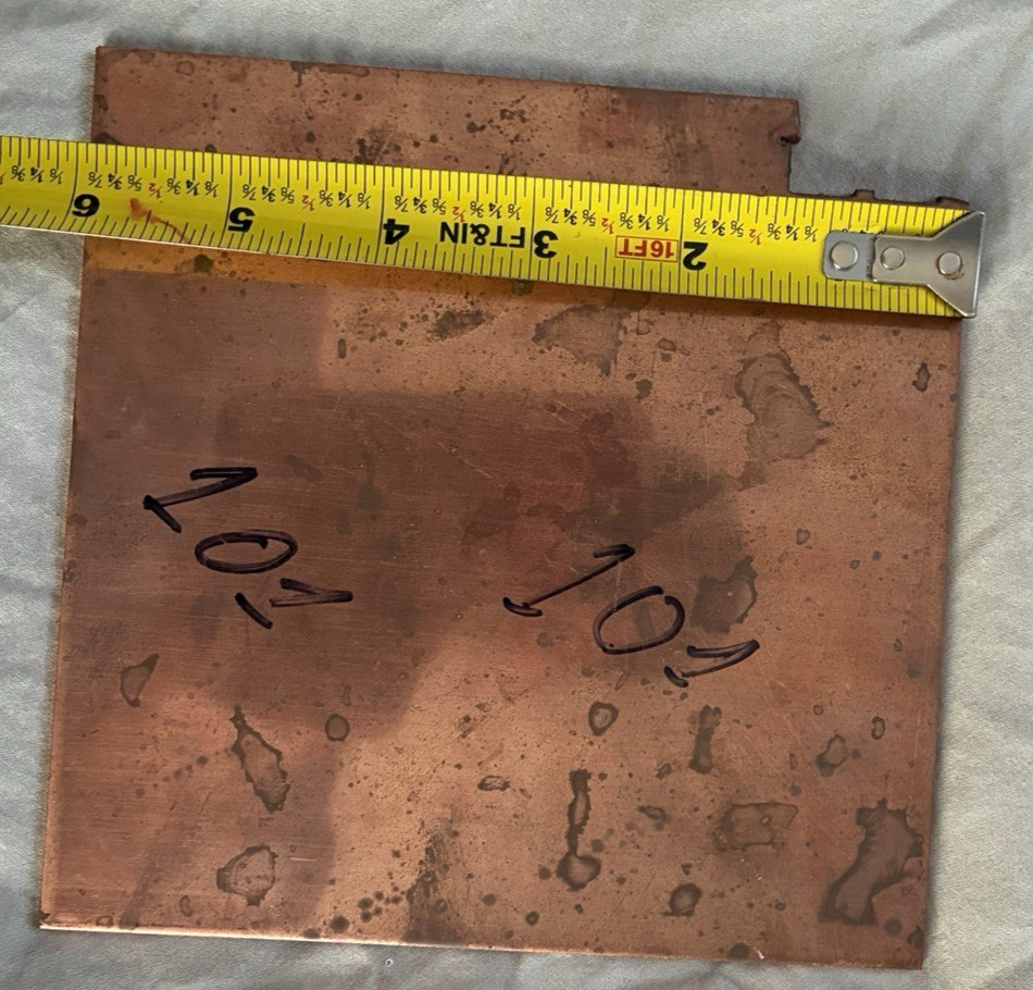 101 Copper Sheet 1/8 Thick x 5.3″ x 4.7″ ** SEE PICS** 99.95% copper