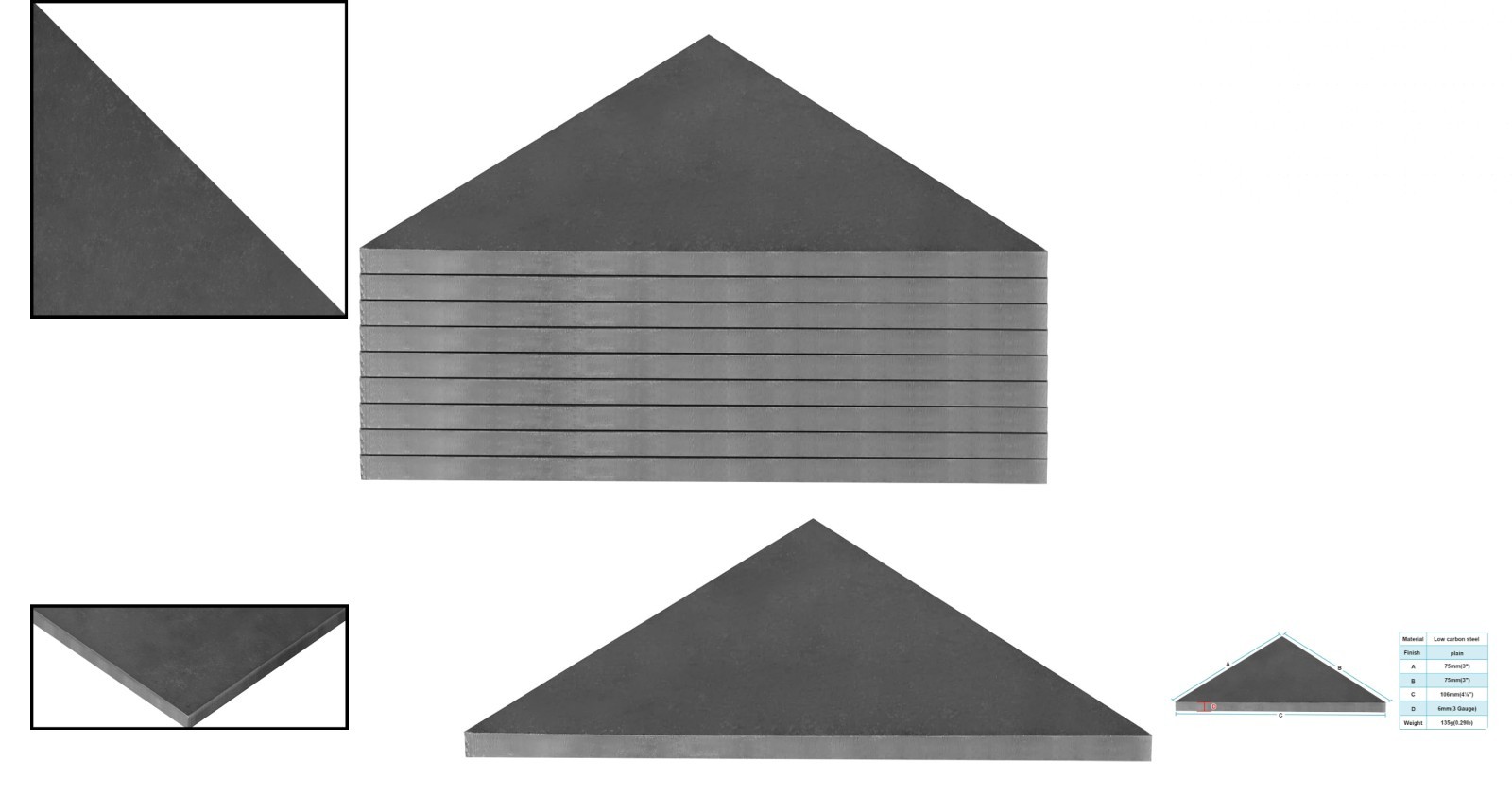 10 PCS Heavy Duty Steel Plate Gussets 3″X3″ X 1/4″ Weld on Triangle Gusset Base