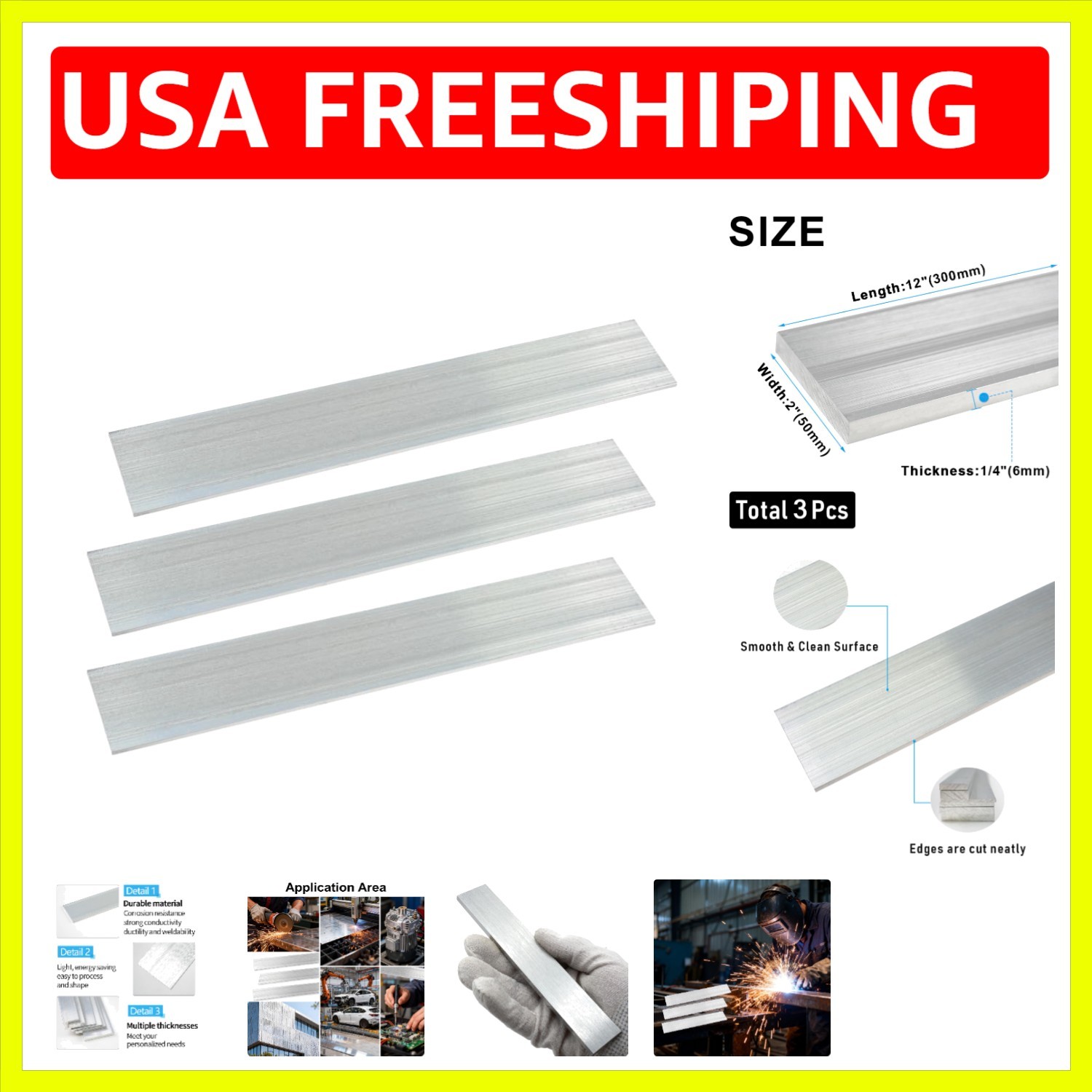 6061 Aluminum Bar 1/4″ Thickness x 2″ Width x 12″ Length Aluminum Solid Squar…