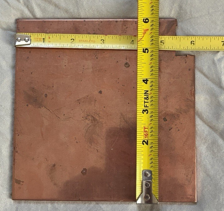 101 Copper Sheet 1/8 Thick x 5.3″ x 4.7″ ** SEE PICS** 99.95% copper