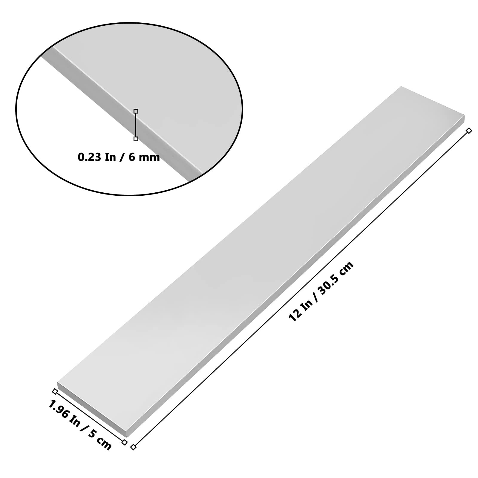 6 Pcs Square 6061 Aluminum Flat Bar Stock Plate Silver 1/4 x 2 x 12 Inch