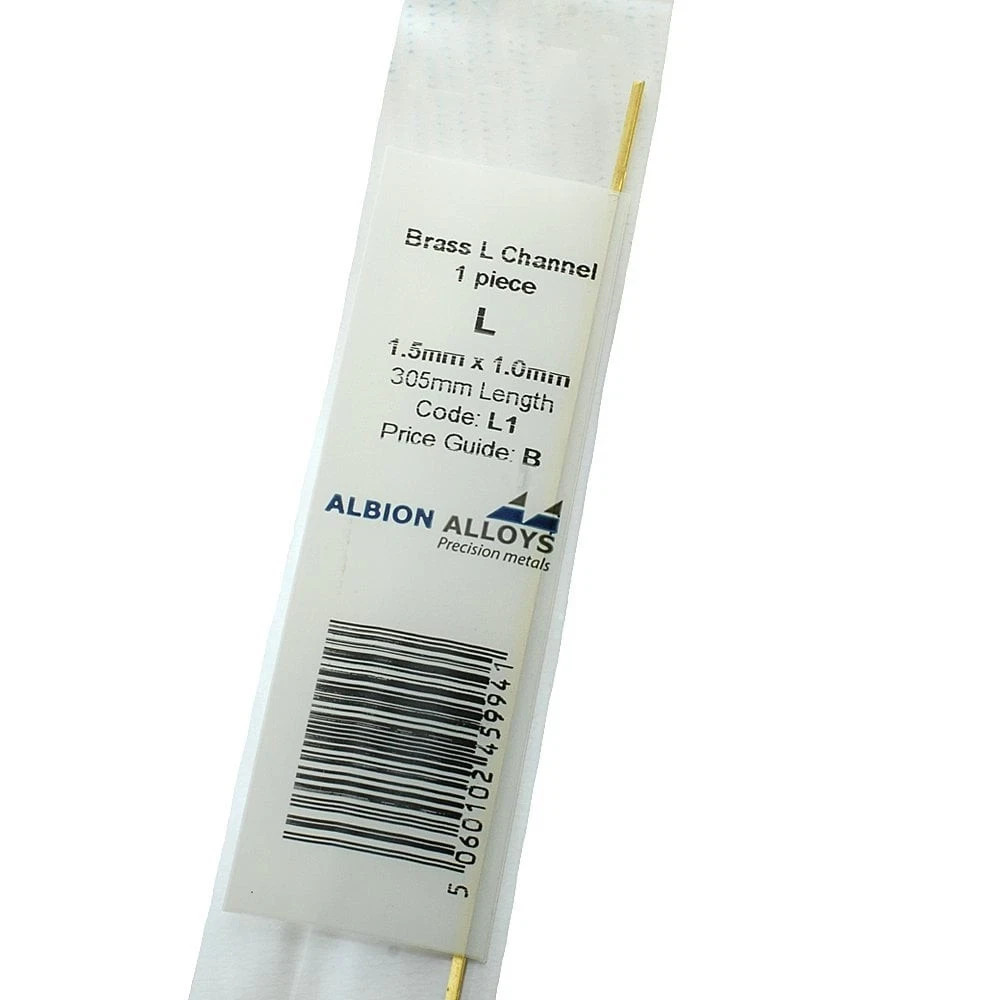 Albion Alloys Brass Metal L Channel 1.5mm x 1.0mm x 305mm Length, 1pc